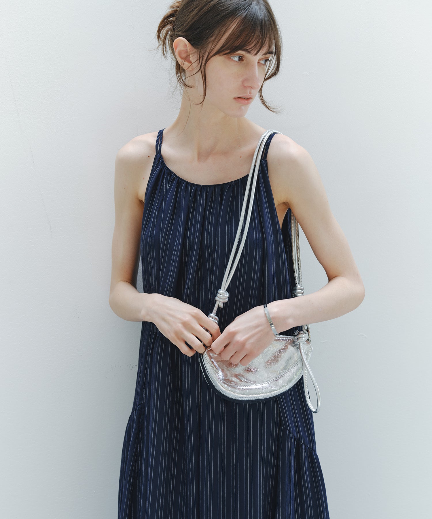 「7月上旬~中旬出荷」Textured Stripe Camisole Dress