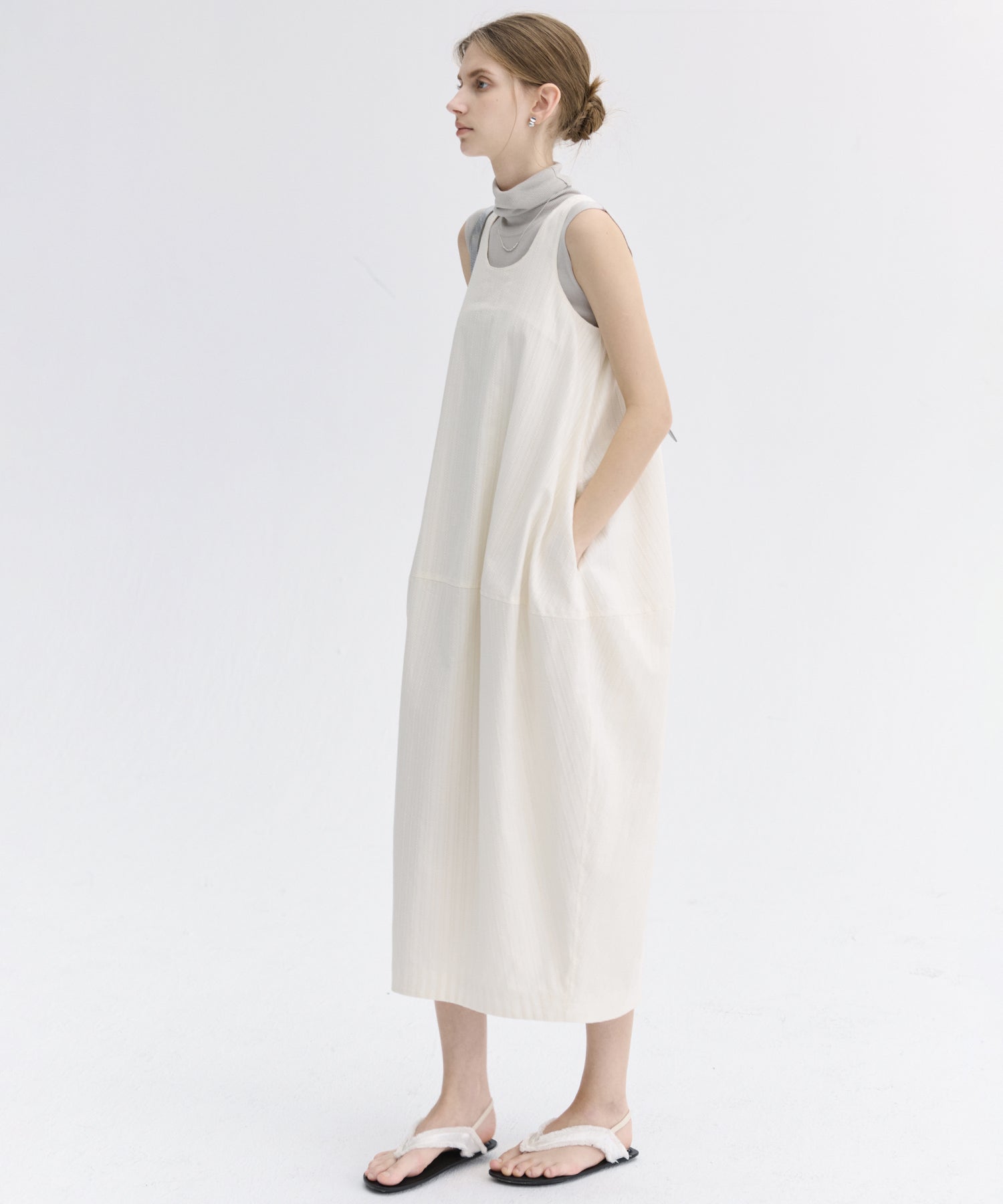 Jacquard Stripe Cocoon Sleeveless Dress