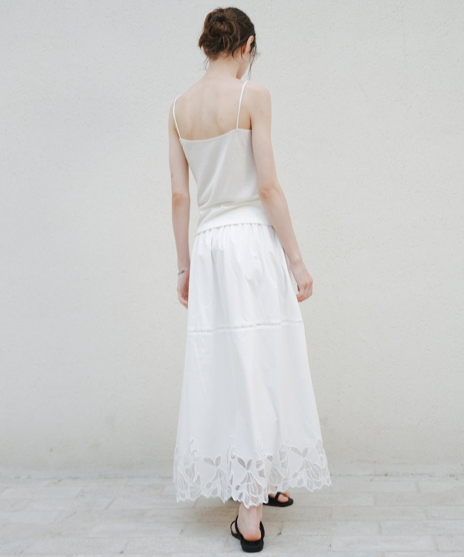 「8月中旬~下旬出荷」Cutwork Embroidery Drawstring Long Skirt
