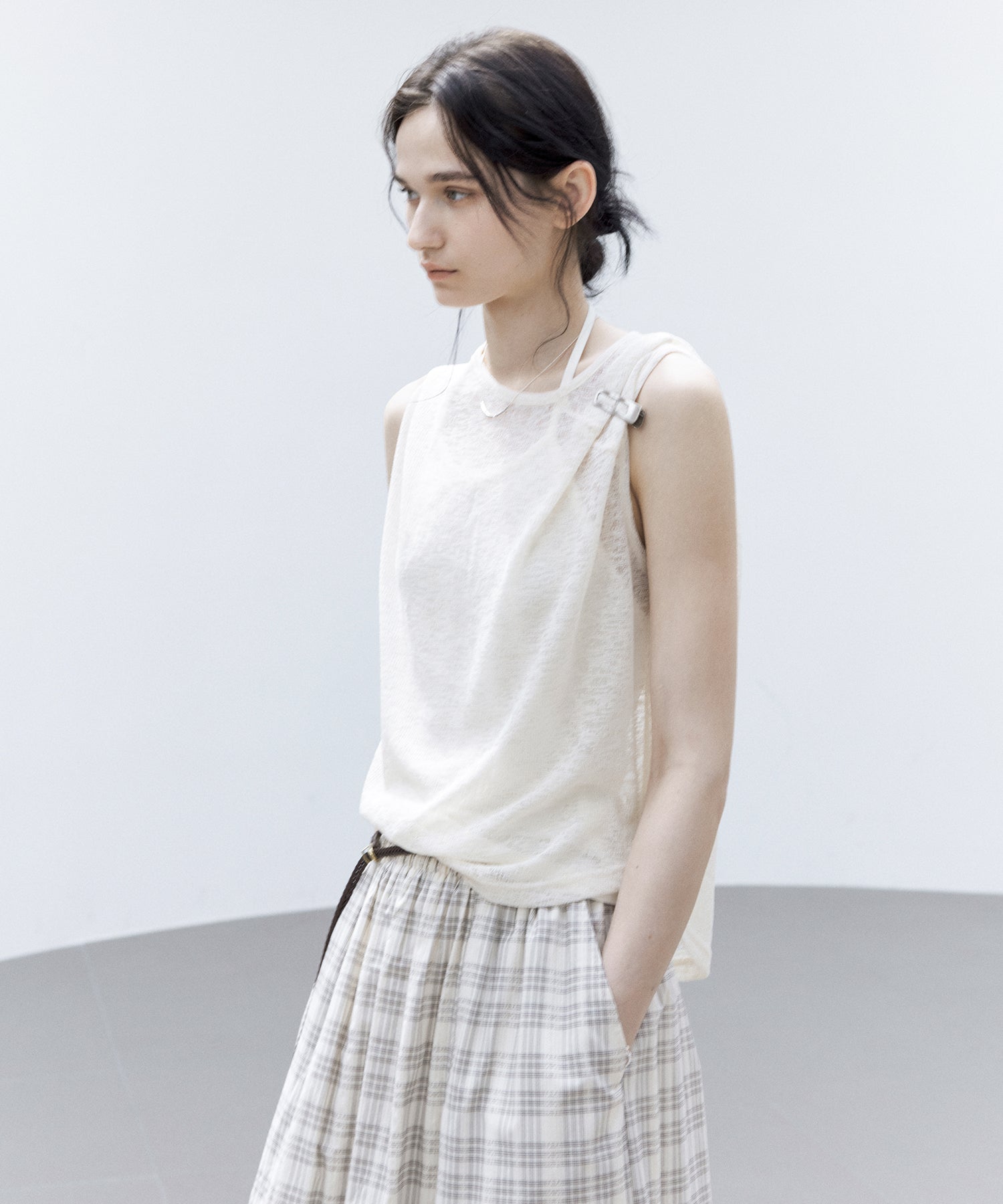 Sheer Asymmetric Sleeveless Top