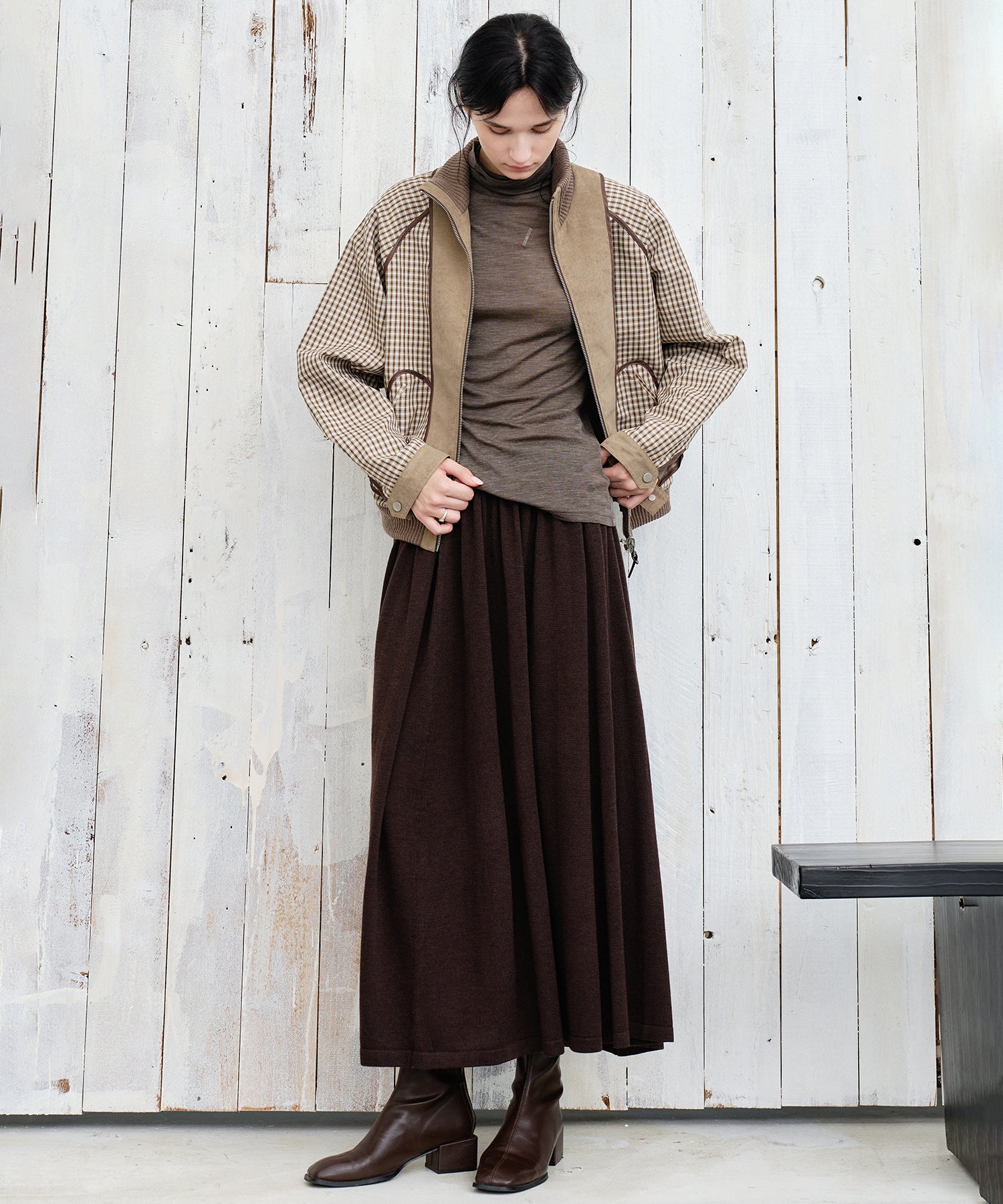 Reverse-Look Oversized Cropped Check Short Jacket