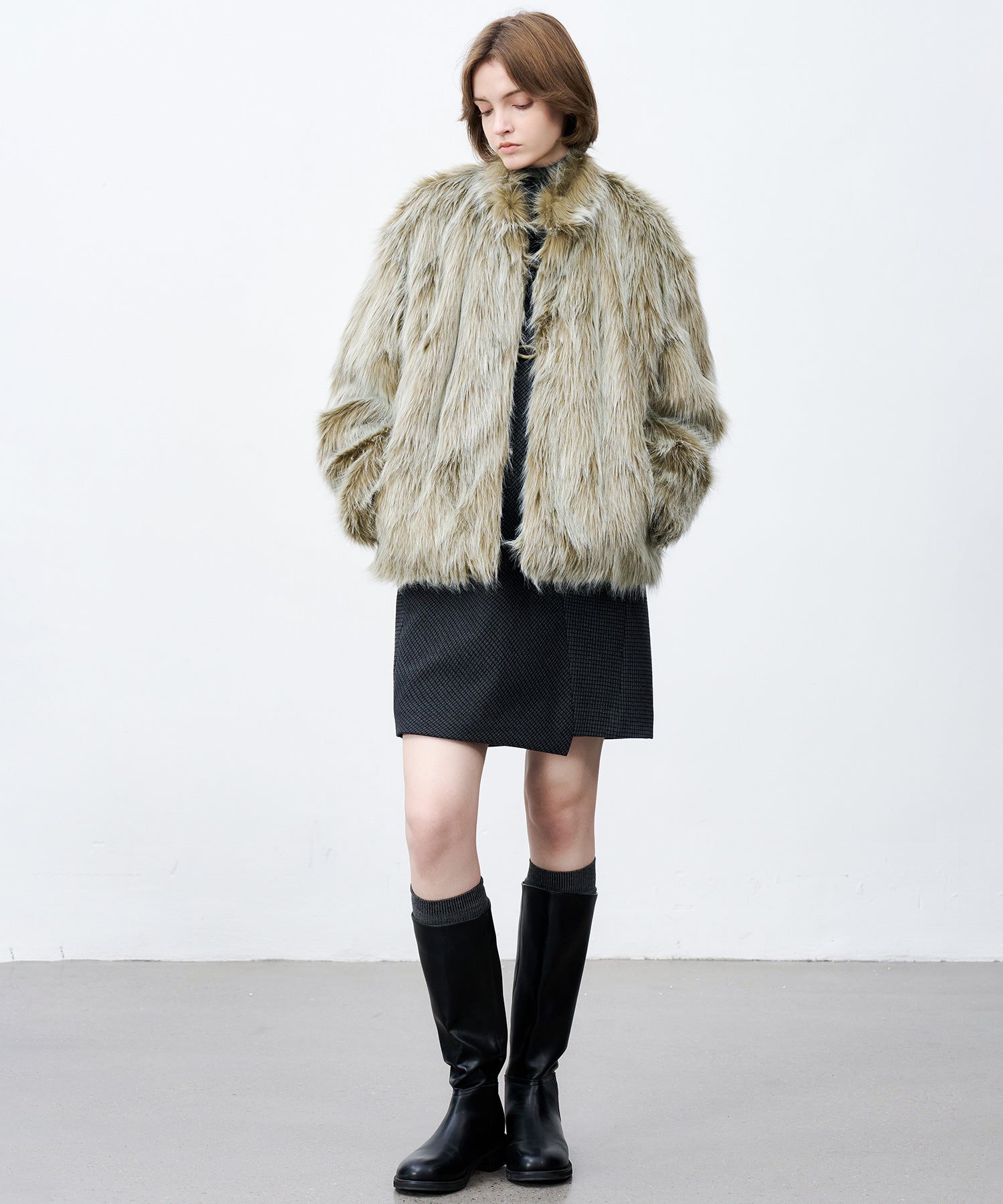 Long Faux-Fur Lapel Coat