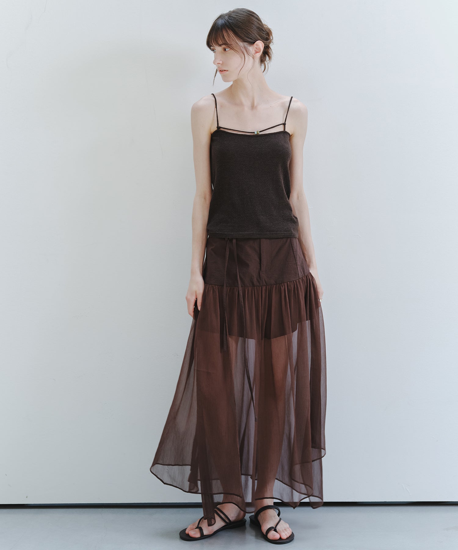 「8月中旬~下旬出荷」Sheer Layered Draped Long Skirt
