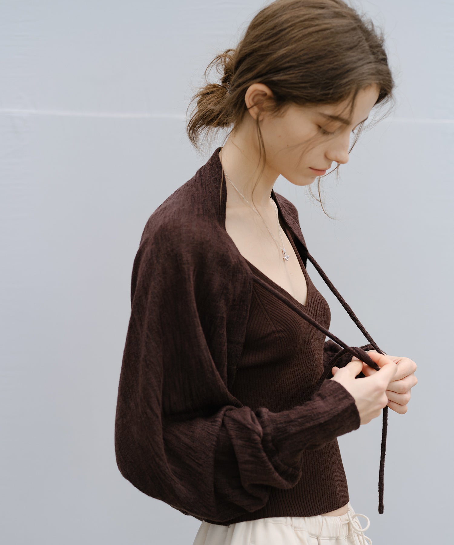 "Shipping from late February to early March" Textured Sheer Bolero Cardigan