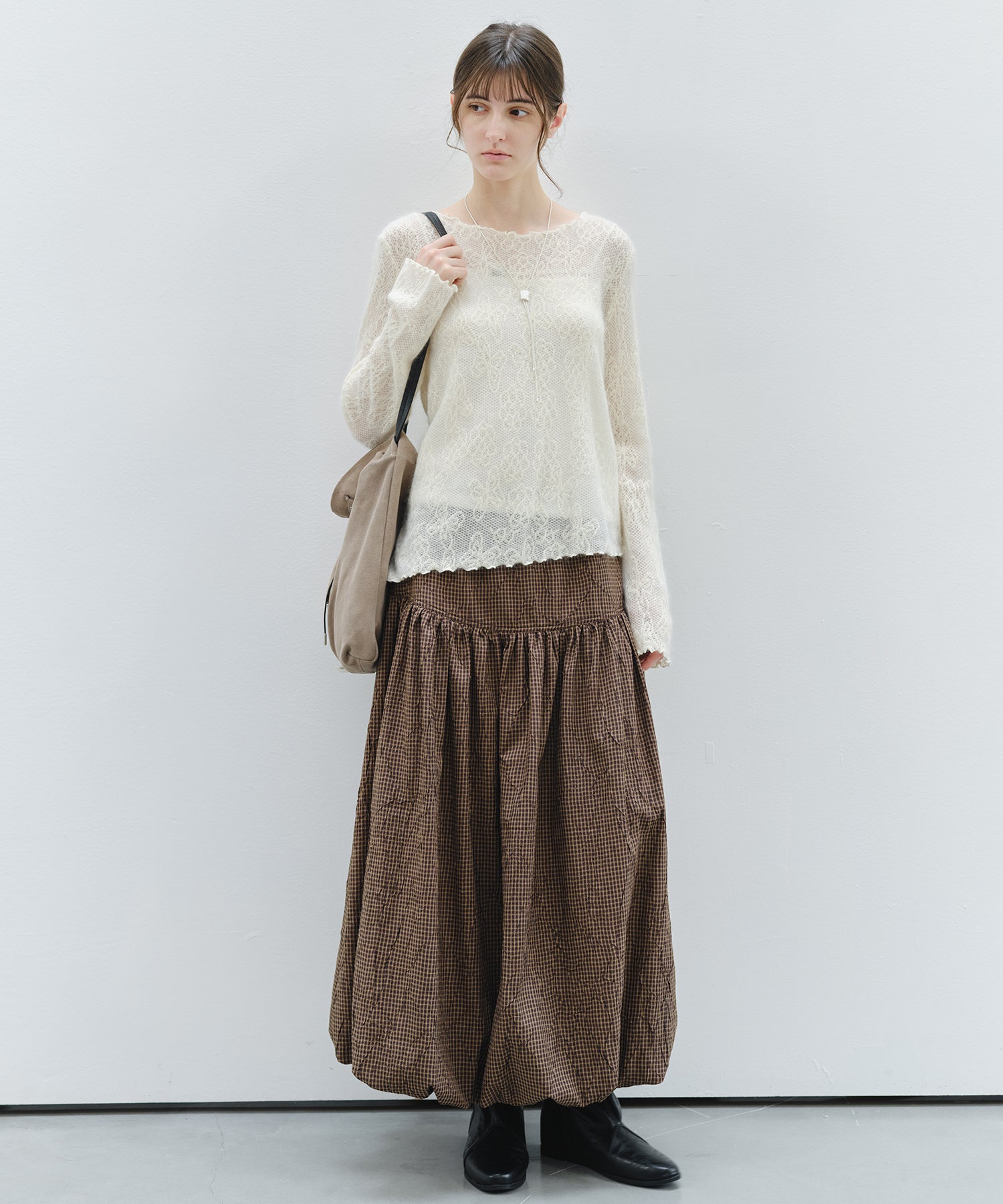 「9月下旬出荷予定」Sheer Jacquard Wool Silk Knit Top