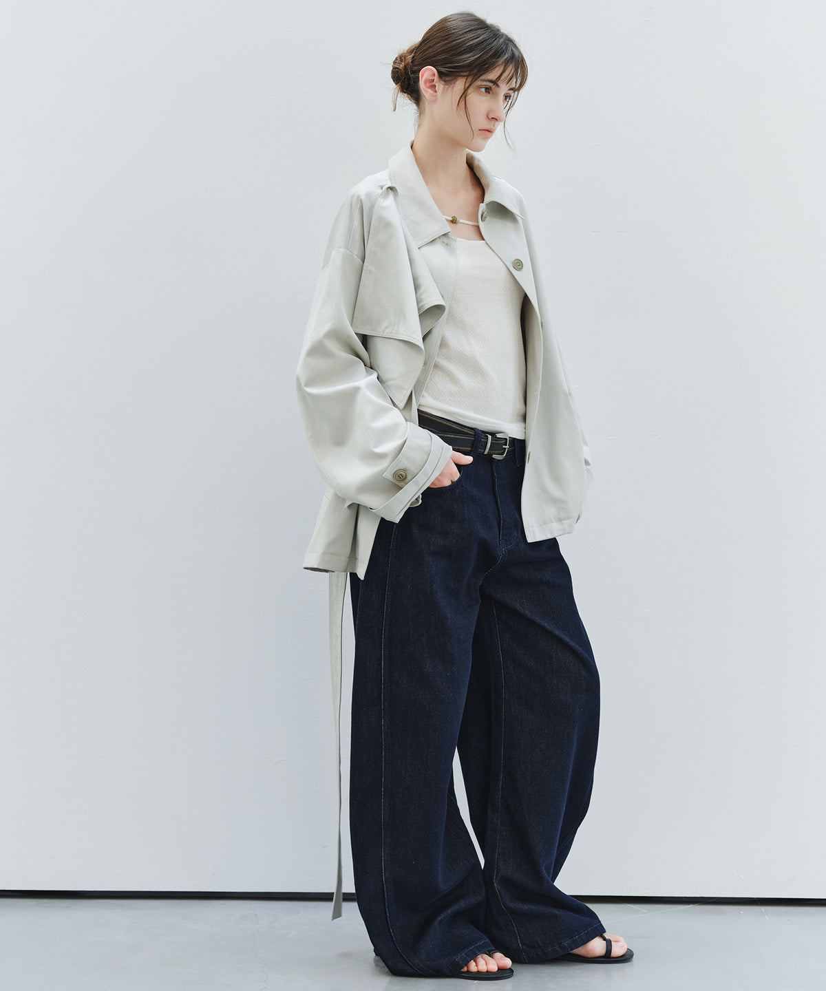 「9月下旬出荷予定」Detachable Scarf Belted Short Trench Coat