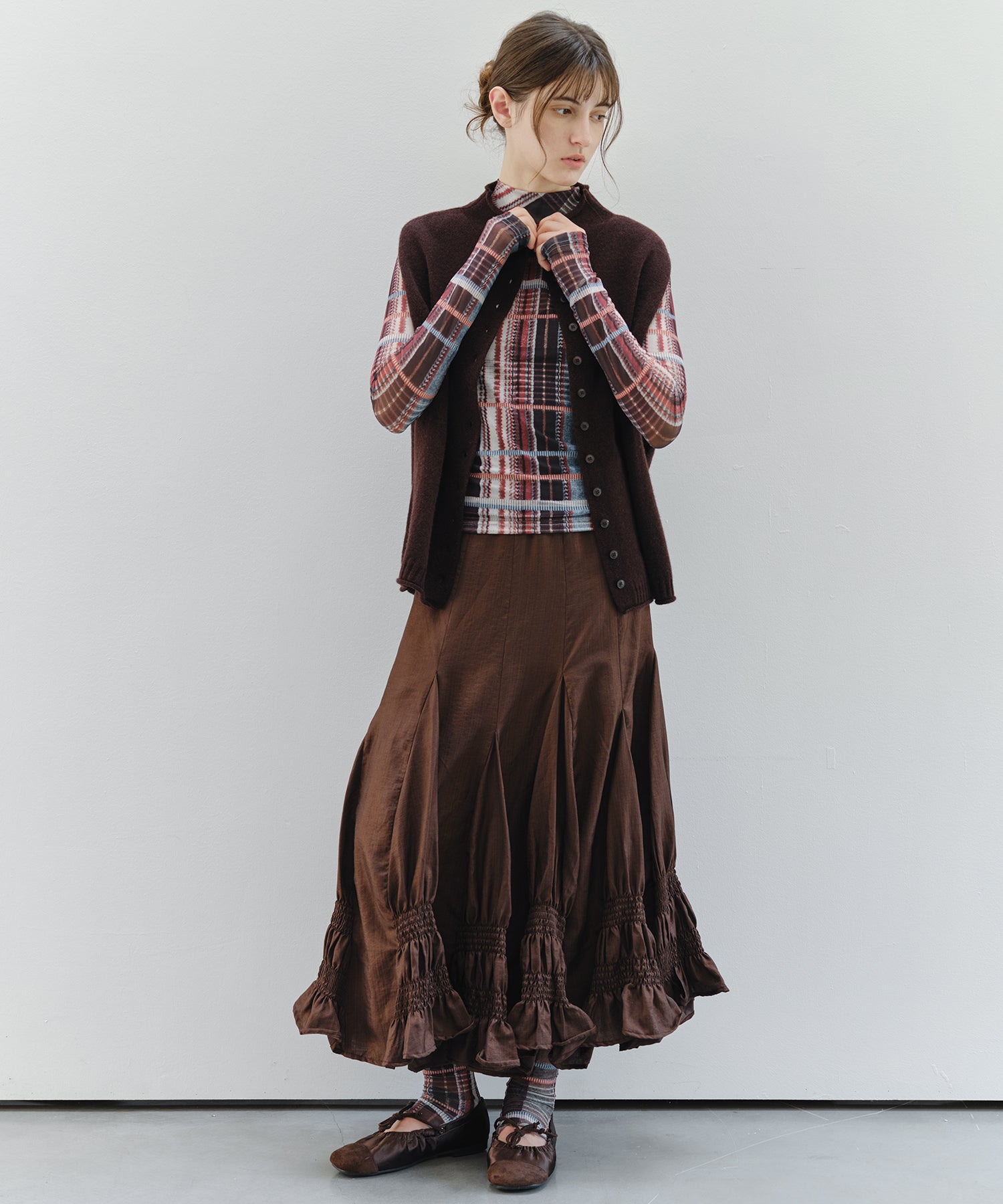 「9月下旬出荷予定」Paneled Shirred Hem A-Line Skirt