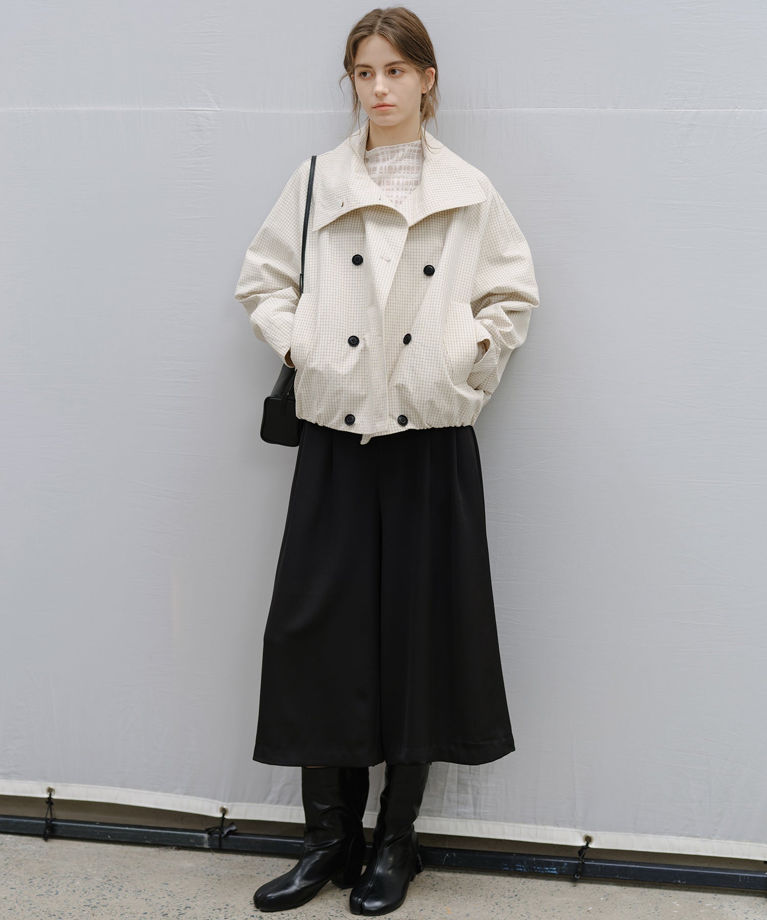 「2월 하순~3월 상순 출하」Double-Breasted Check Cropped Jacket