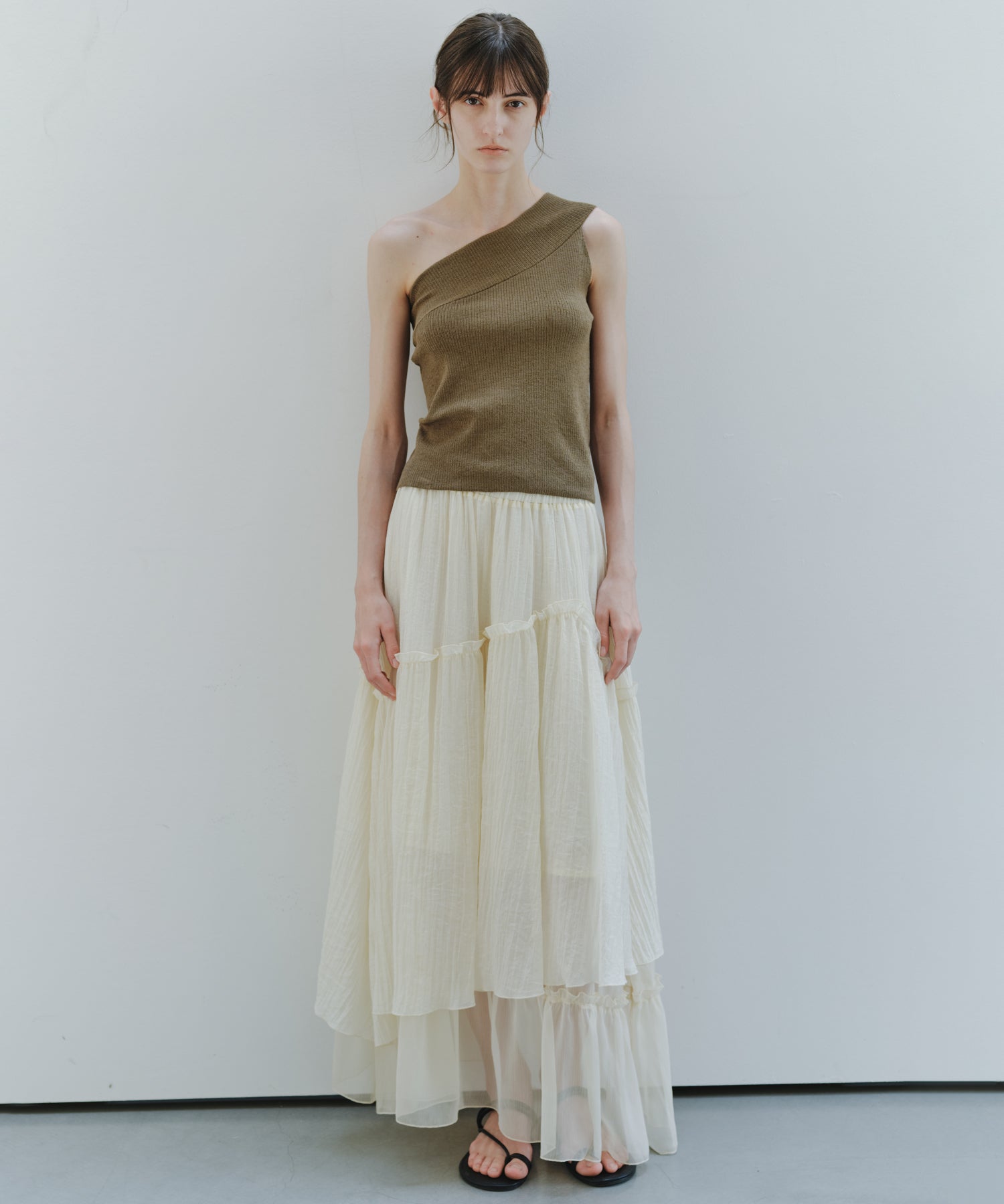 「7月上旬~中旬出荷」Sheer Panel Tiered Flare Skirt
