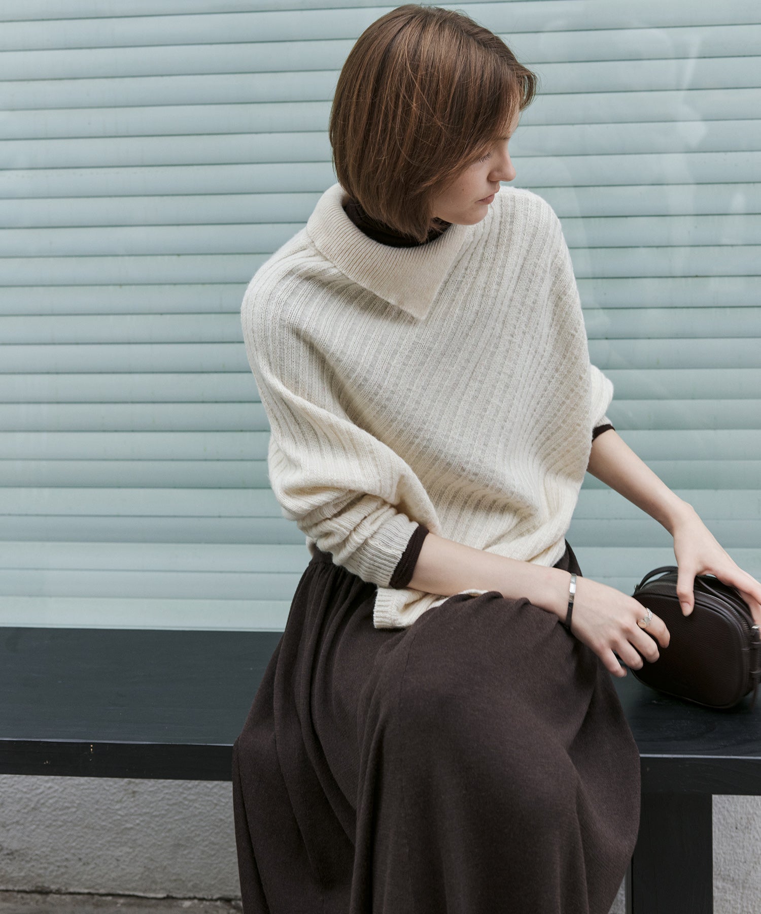 Asymmetric Textured Knit Sweater
