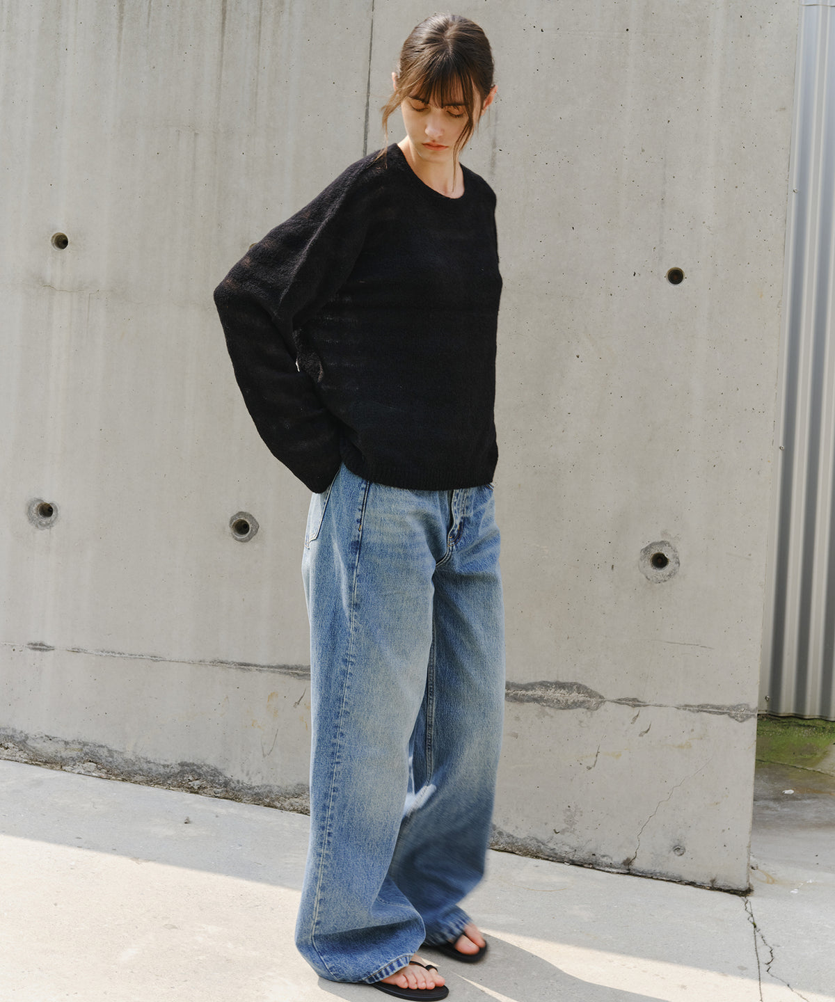 「10月下旬出荷予定」Sheer Wool-Blend Border Knit Pullover