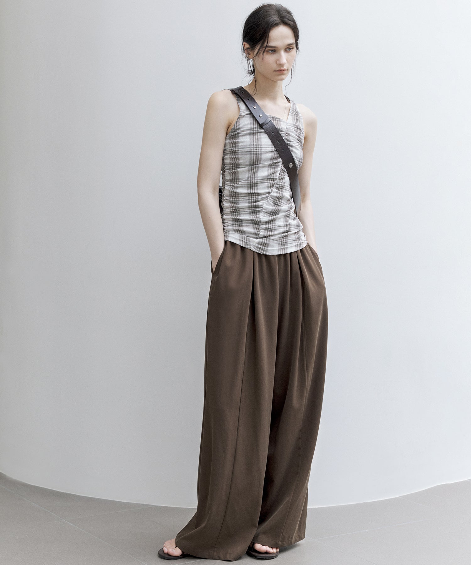 Asymmetric Gather Sheer Sleeveless Top