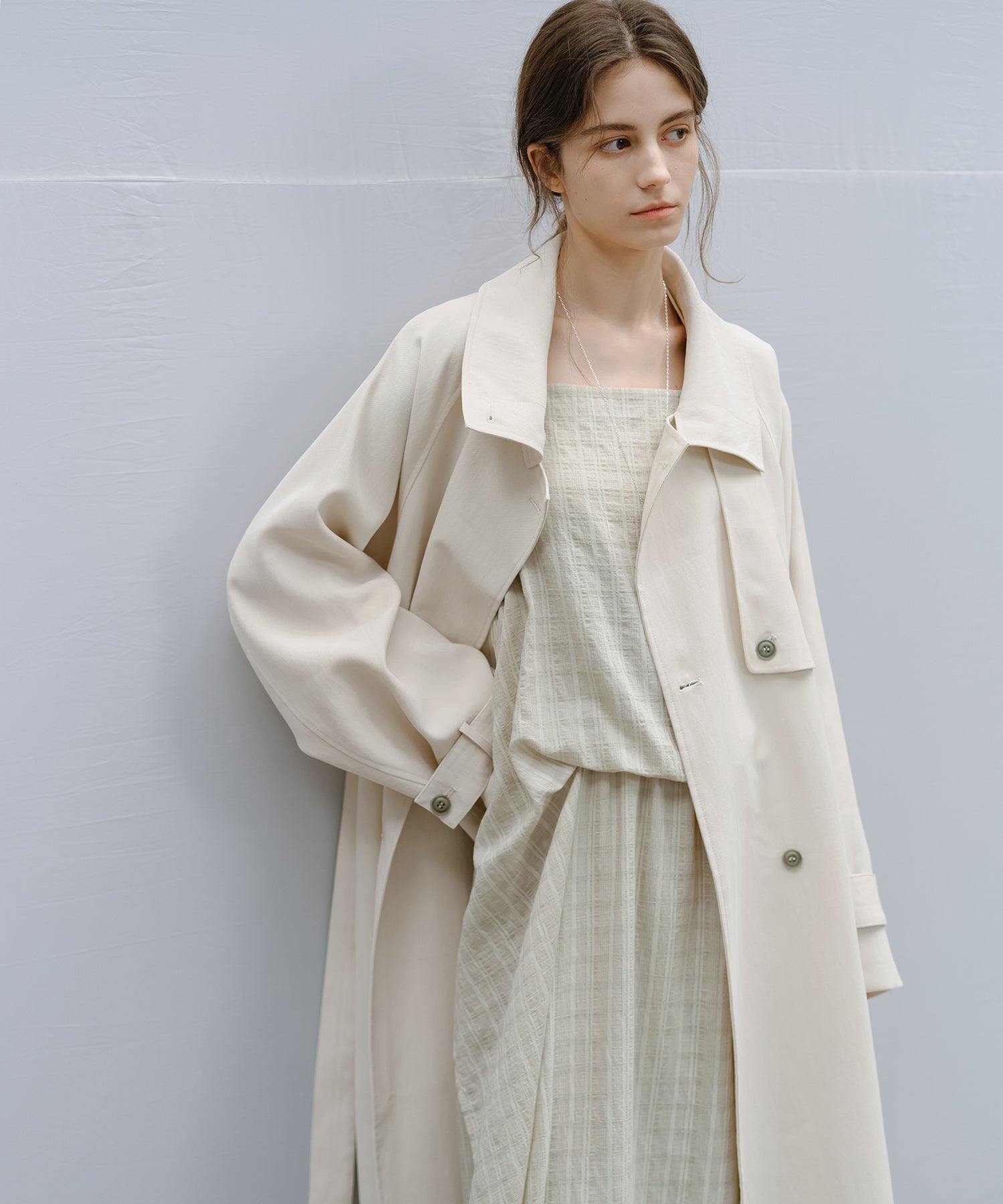 Stand Collar Belted Long Trench Coat