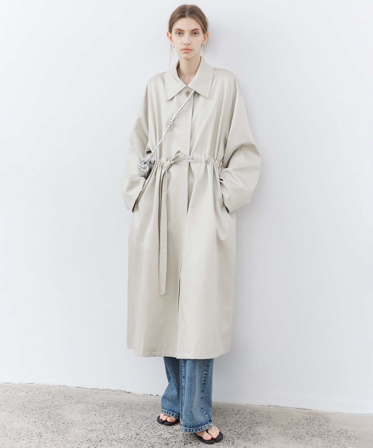 Drawstring Waist Relaxed Fit Long Coat