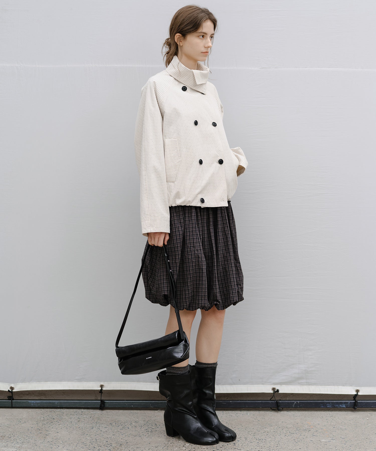 "Shipping from late February to early March" 2-way Smocked Check Bubble Skirt