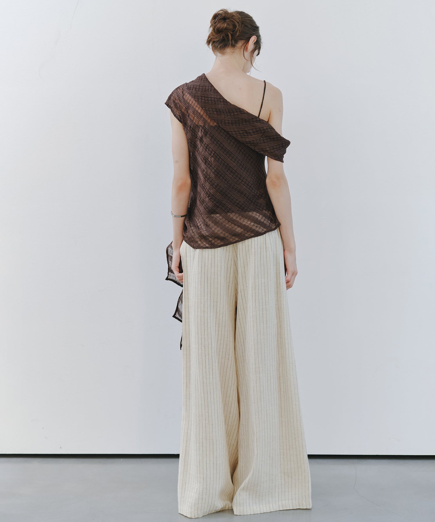 「7月中旬~下旬出荷」Linen Blend Striped Pleated Wide Pants