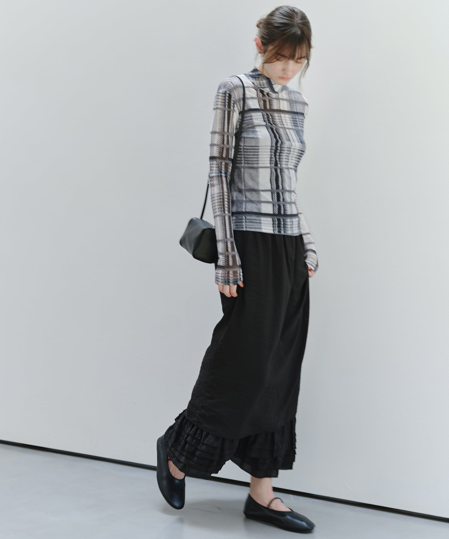 「9月下旬出荷予定」Vintage Check Sheer High Neck Top