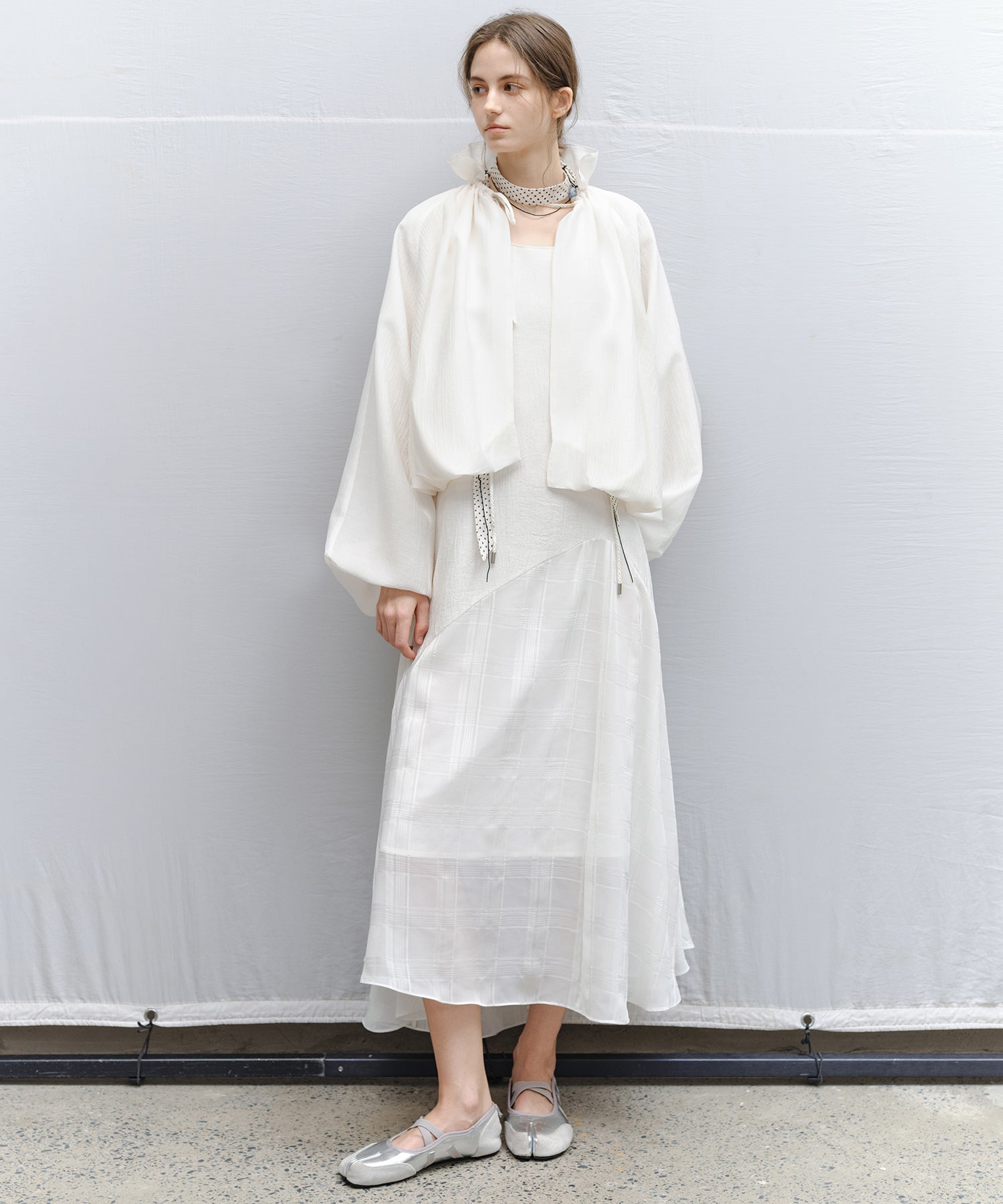Sheer Gathered Neck Light Jacket