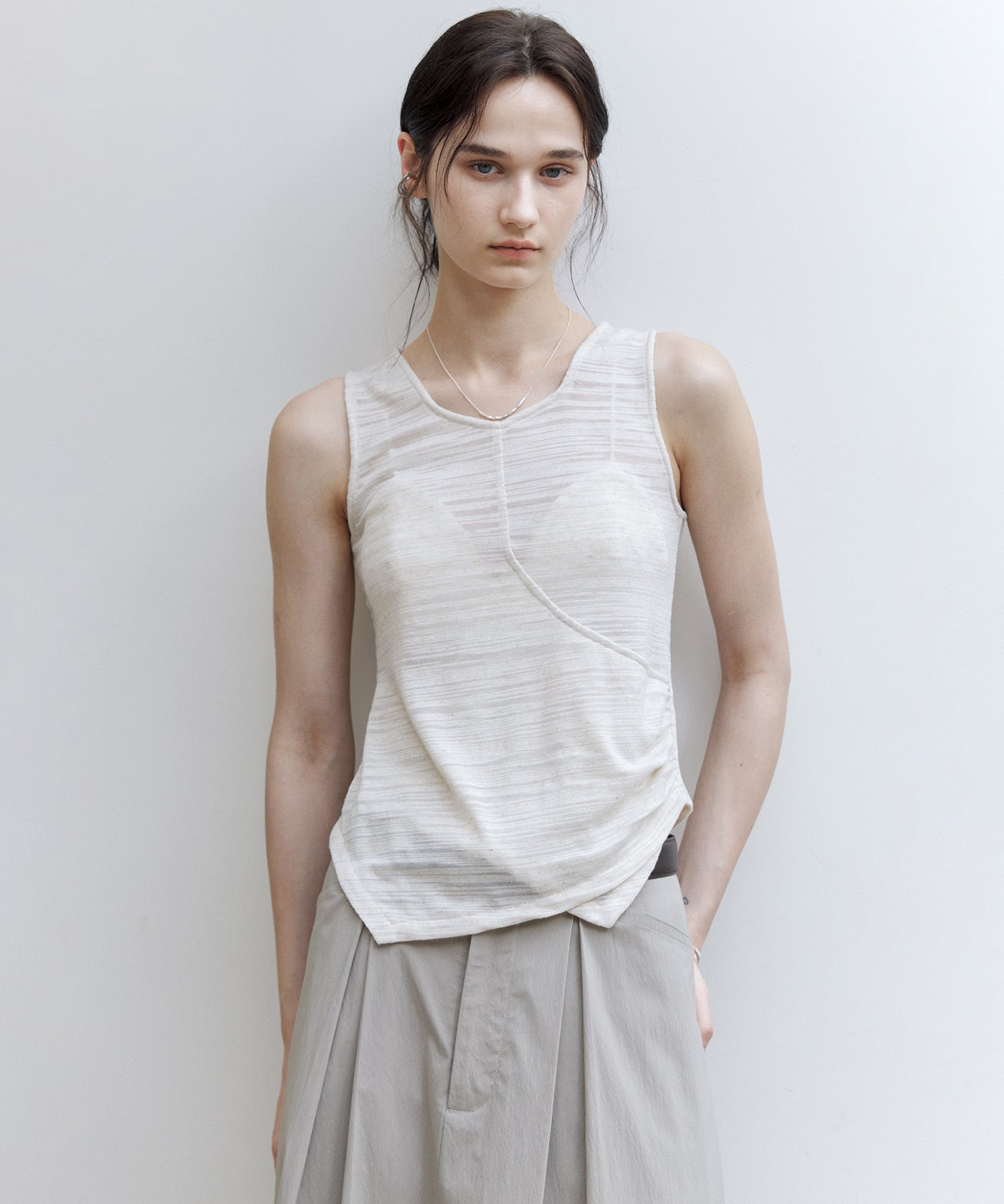 Asymmetric Gather Linen Blend Tank Top