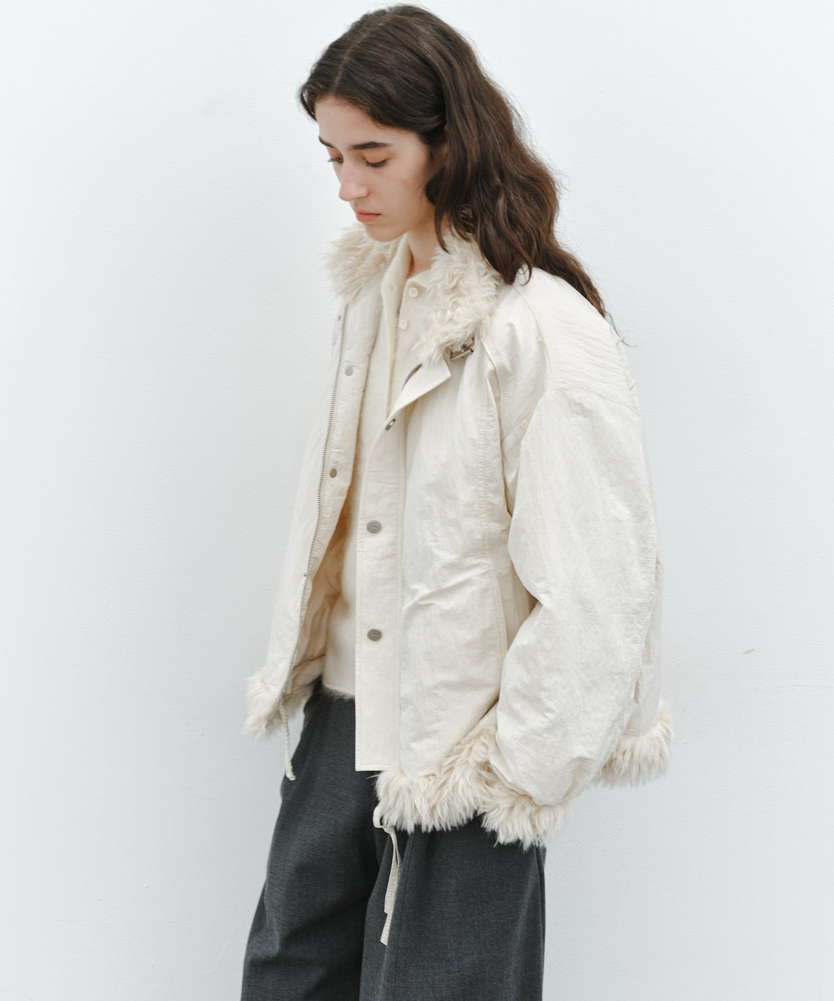 「10月下旬出荷予定」Faux Fur Trim Stand Collar Short Down Jacket