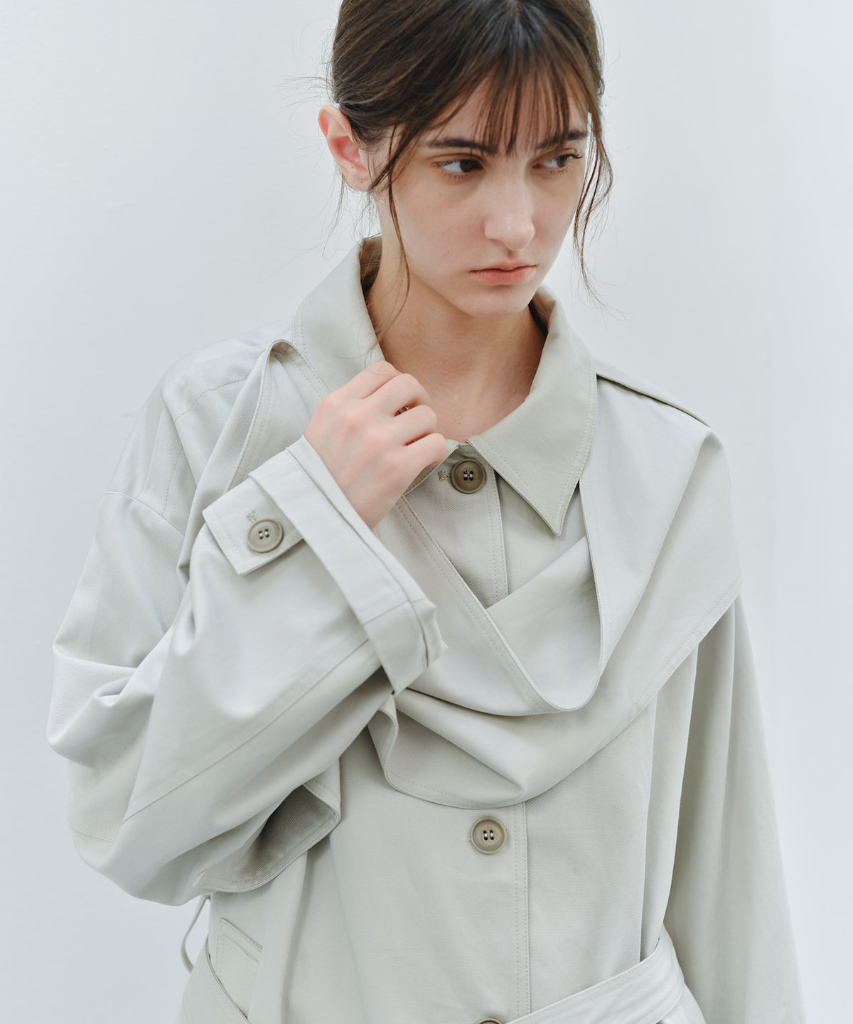 「9月下旬出荷予定」Detachable Scarf Belted Short Trench Coat
