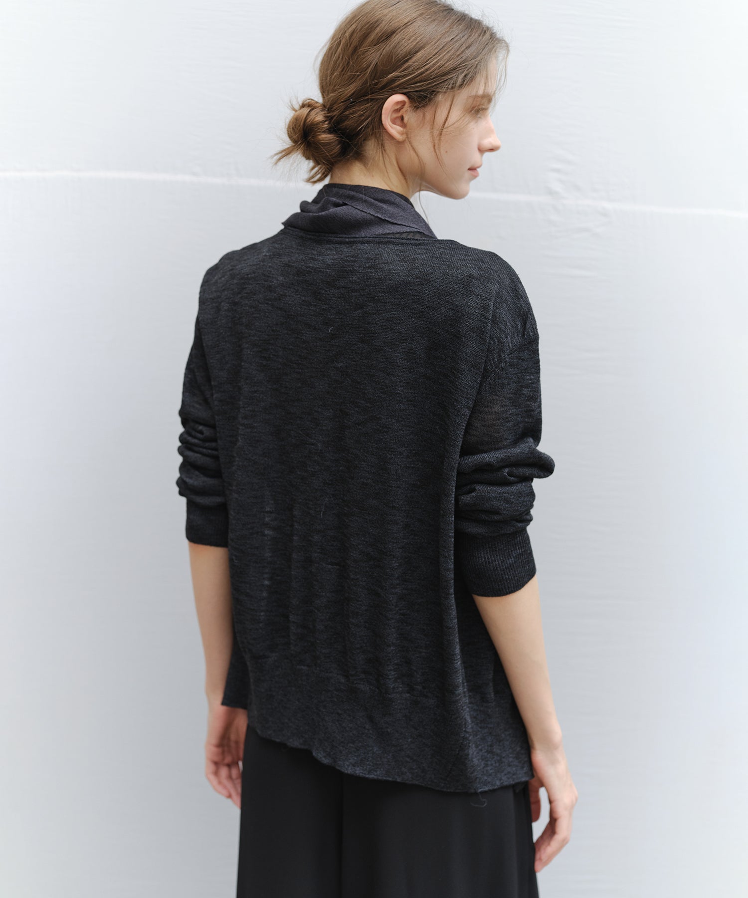 "Ships early March" Sheer Slub Yarn Crewneck Cardigan Set (with Scarf)