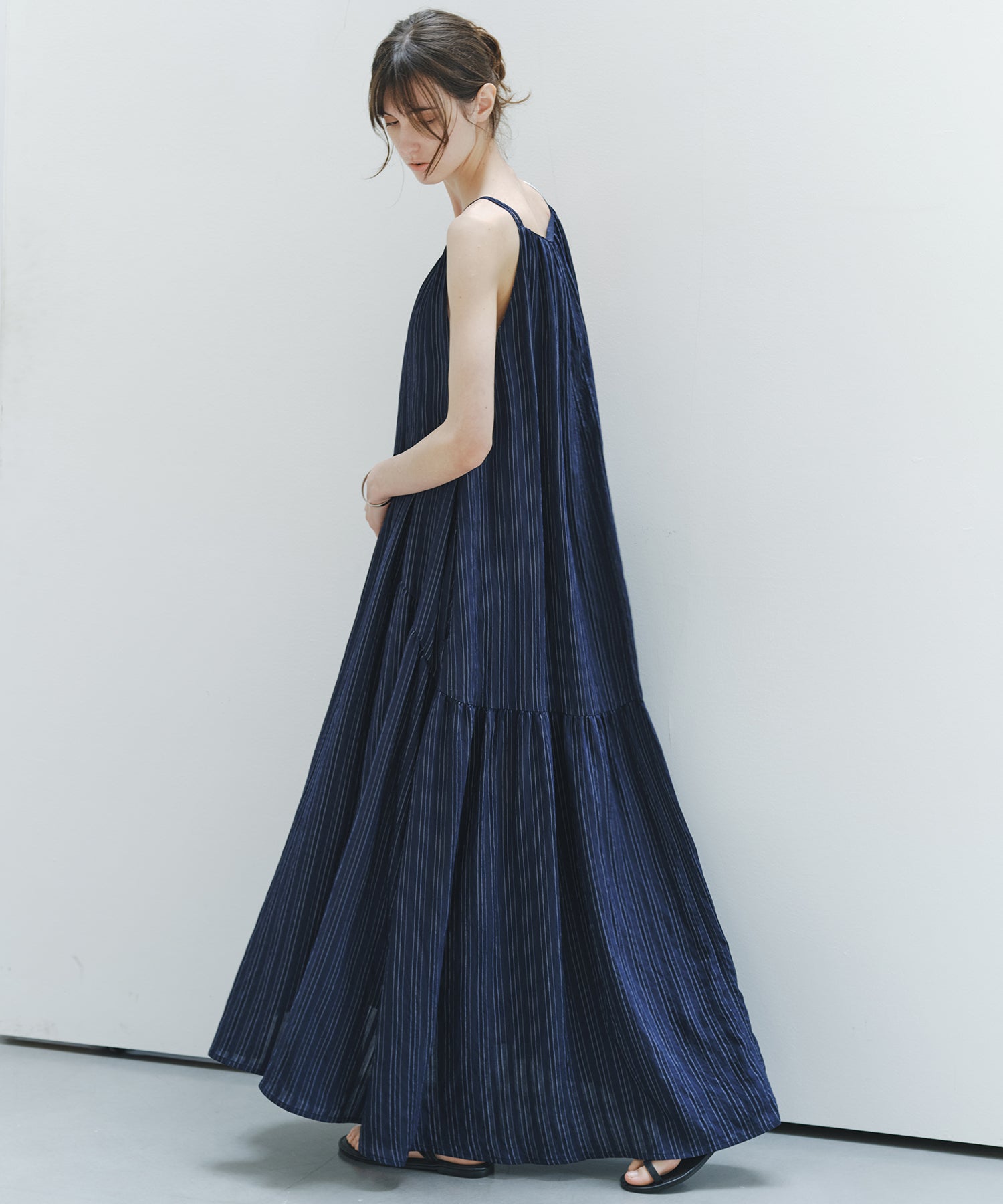 「7月上旬~中旬出荷」Textured Stripe Camisole Dress