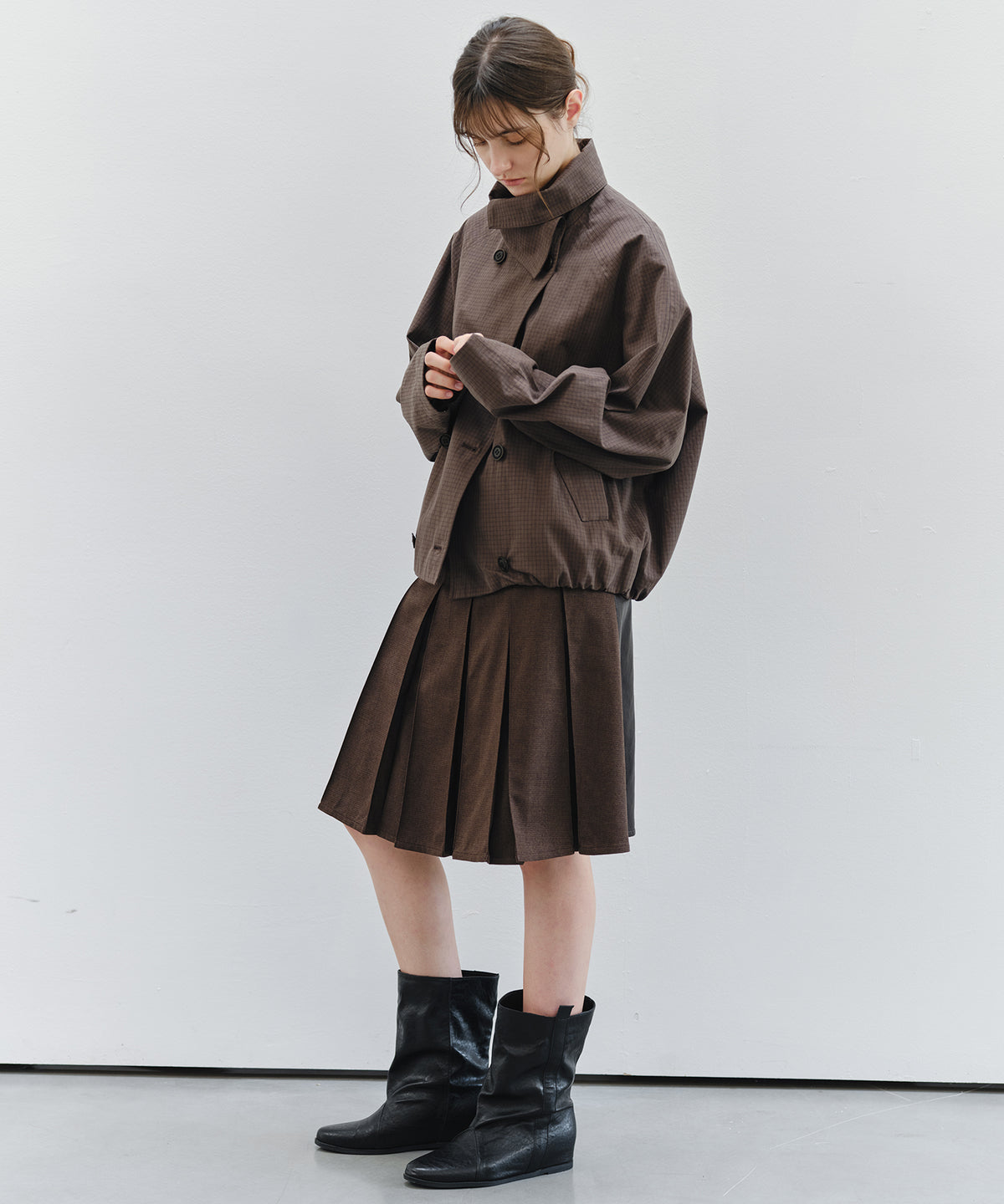 「9月下旬出荷予定」2WAY Faux Leather Pleated Midi Skirt