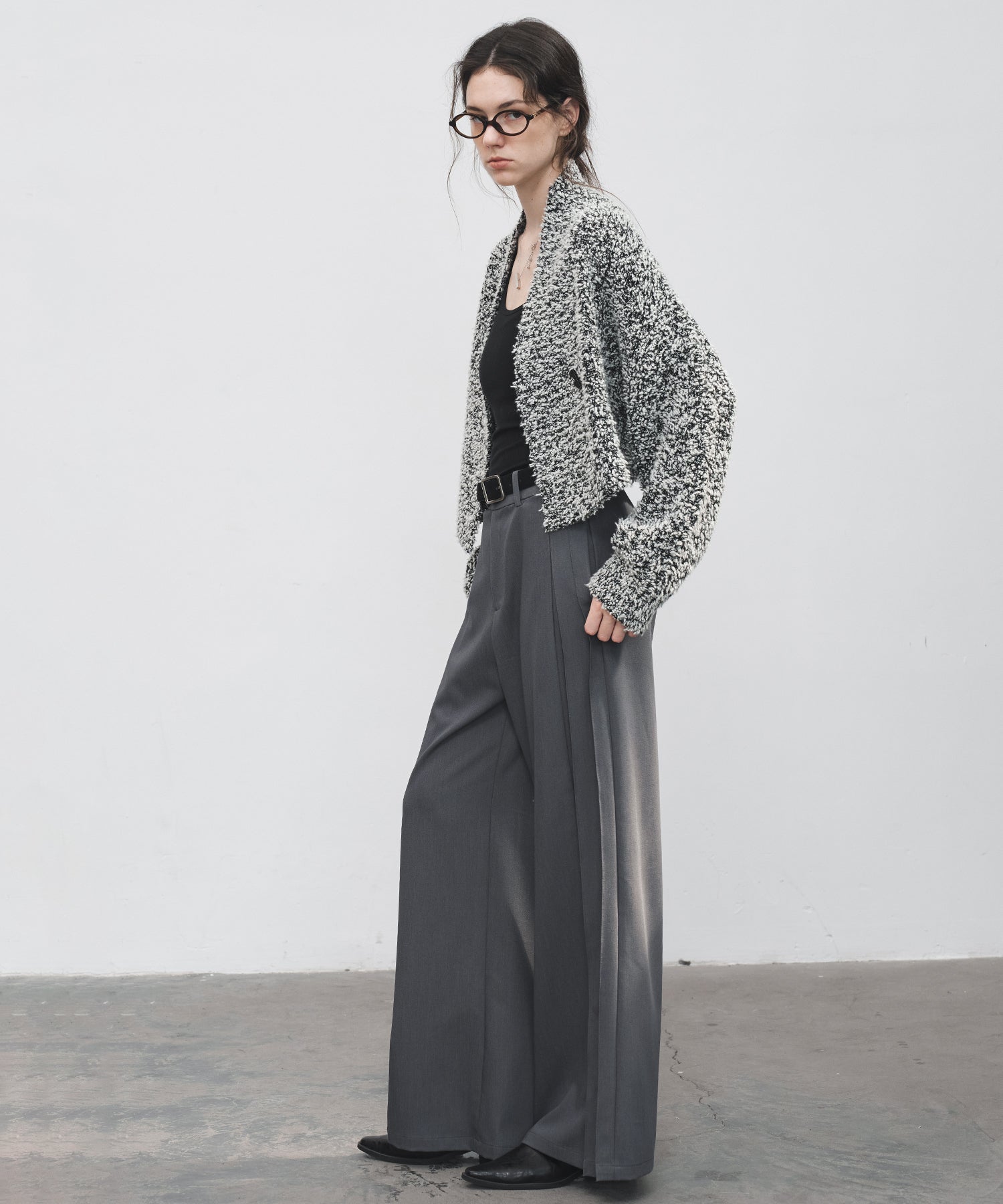 Side Pleat Wide Slacks