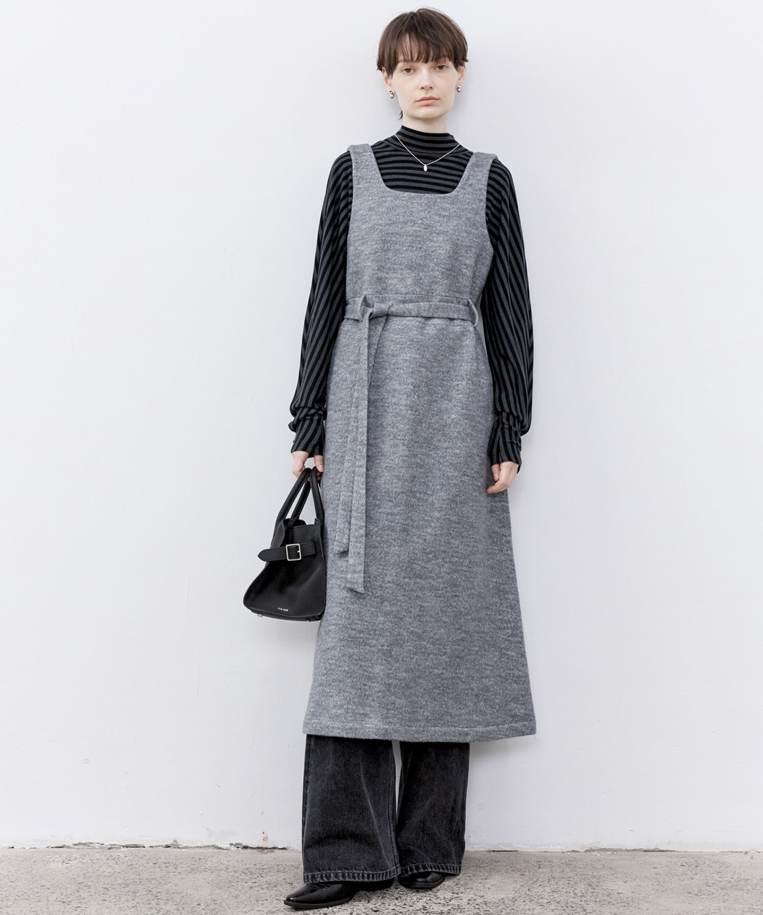 Wool Blend Striped Bihigh Neck Long Sleeve Tee