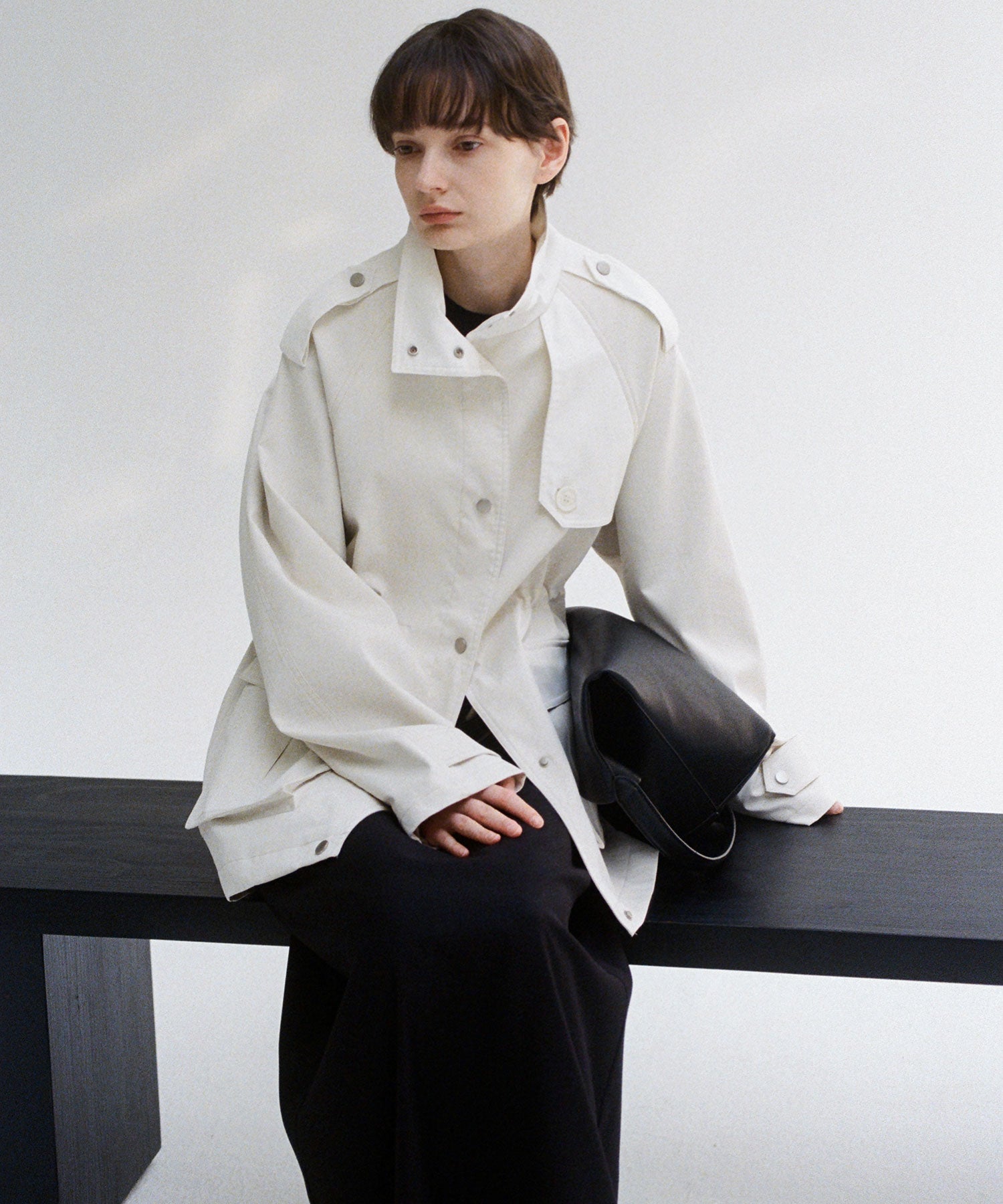 Minimalist White Stand Collar Military Jacket