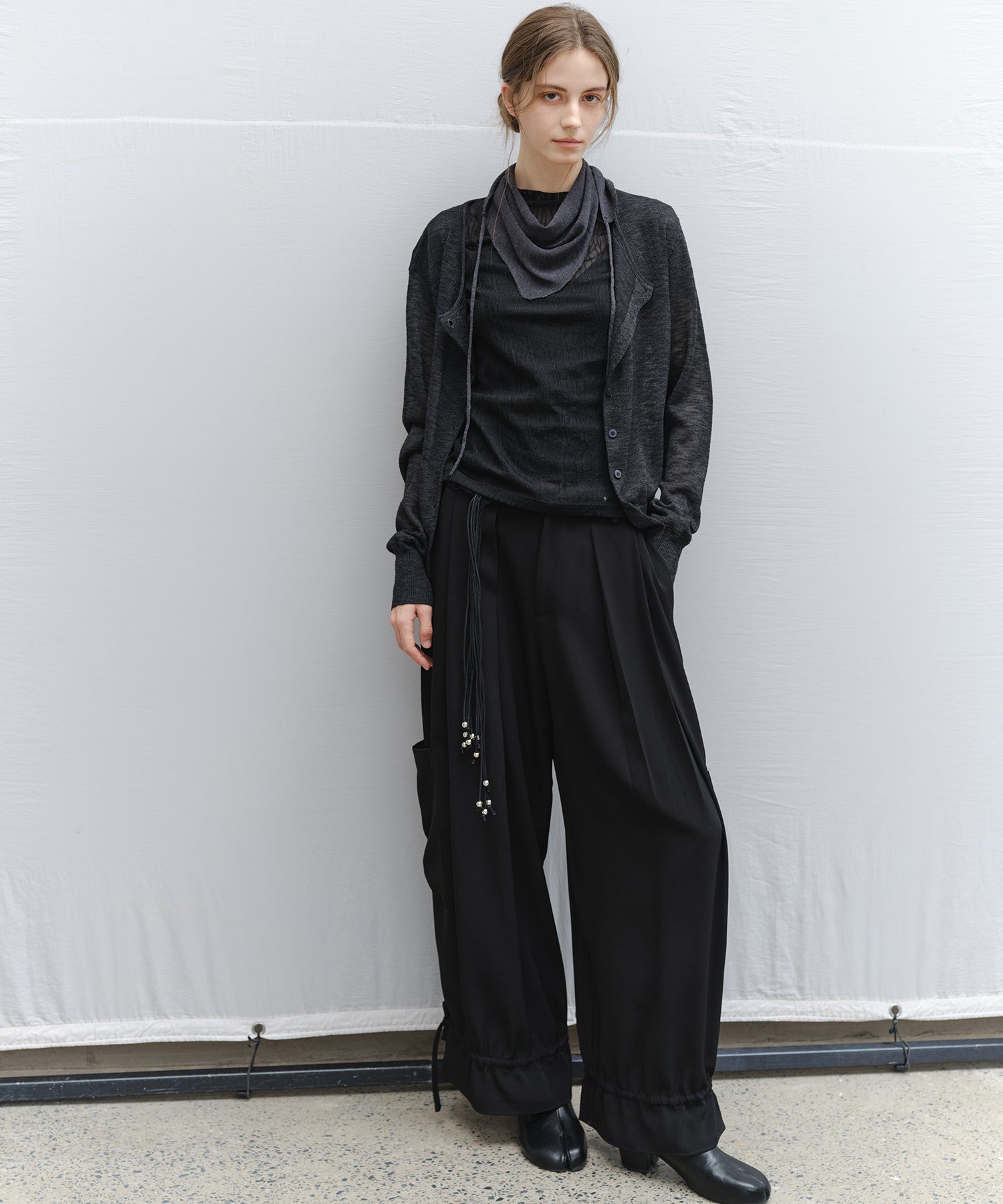 "Ships early March" Sheer Slub Yarn Crewneck Cardigan Set (with Scarf)