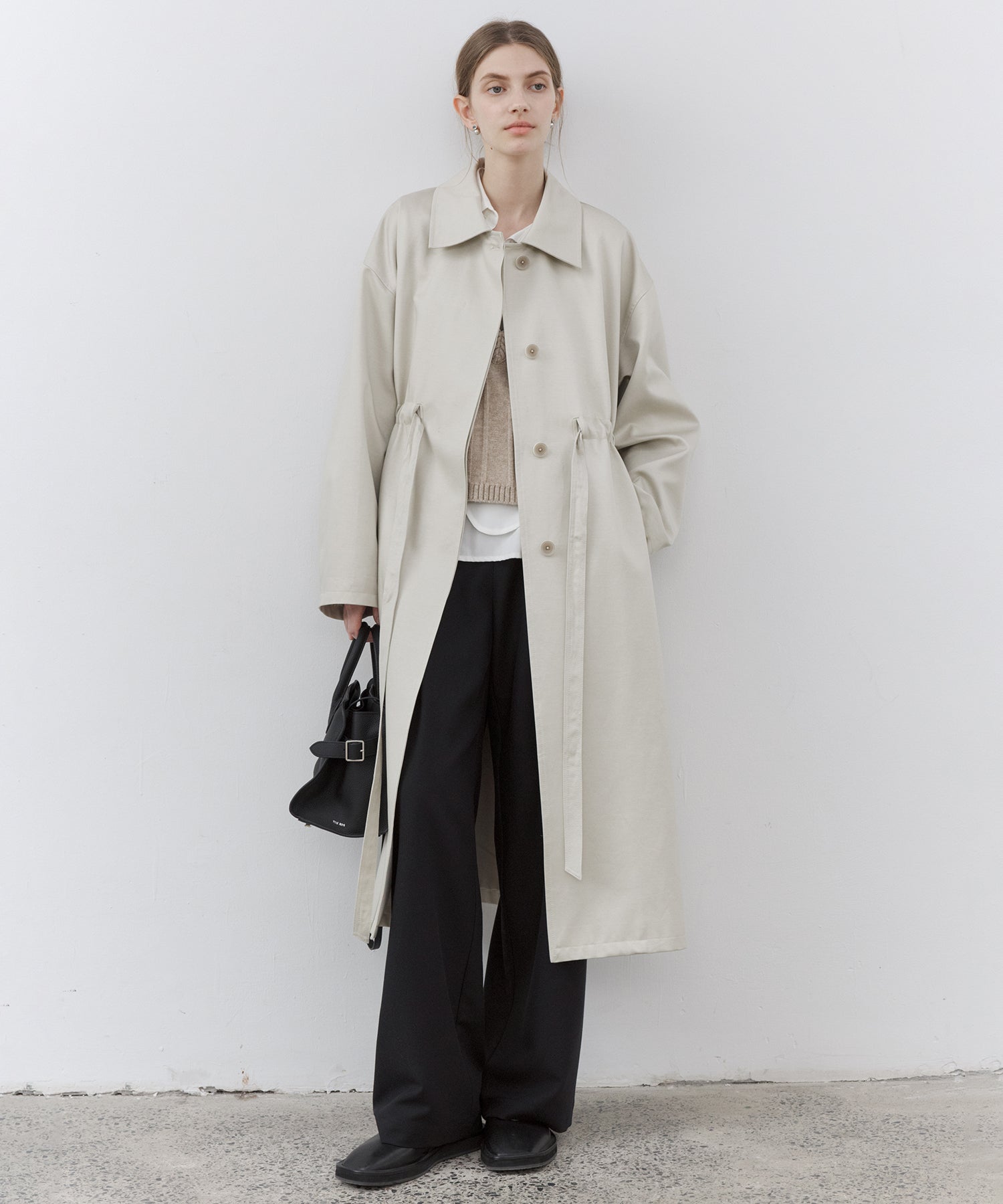 Drawstring Waist Relaxed Fit Long Coat