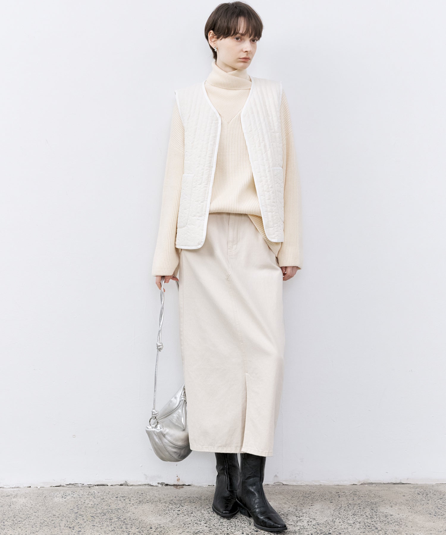 Relaxed Fit Wool-Blend Sweater with Crossed High Neck