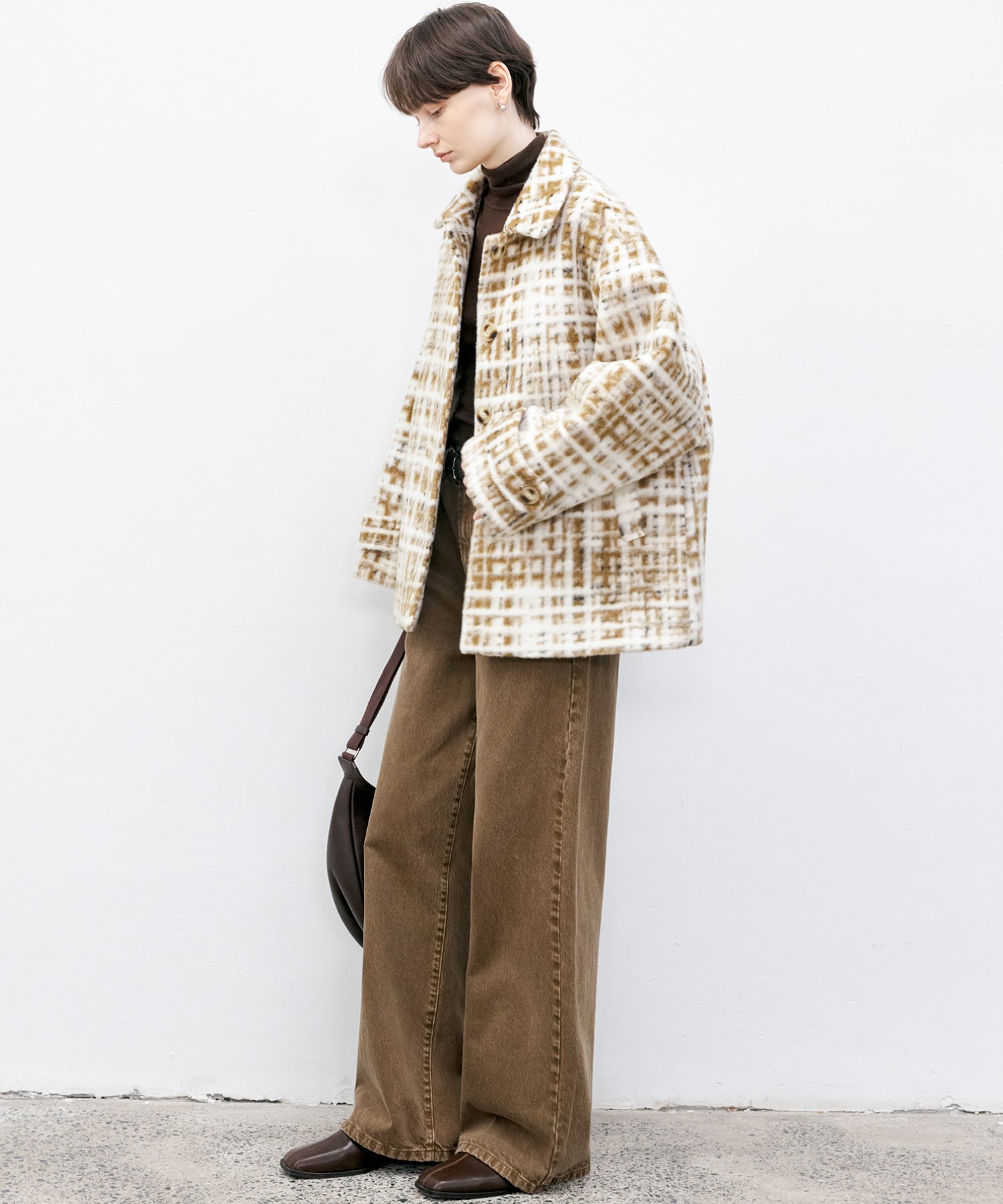 Hazy Plaid Tailored Wool Short Over-coat