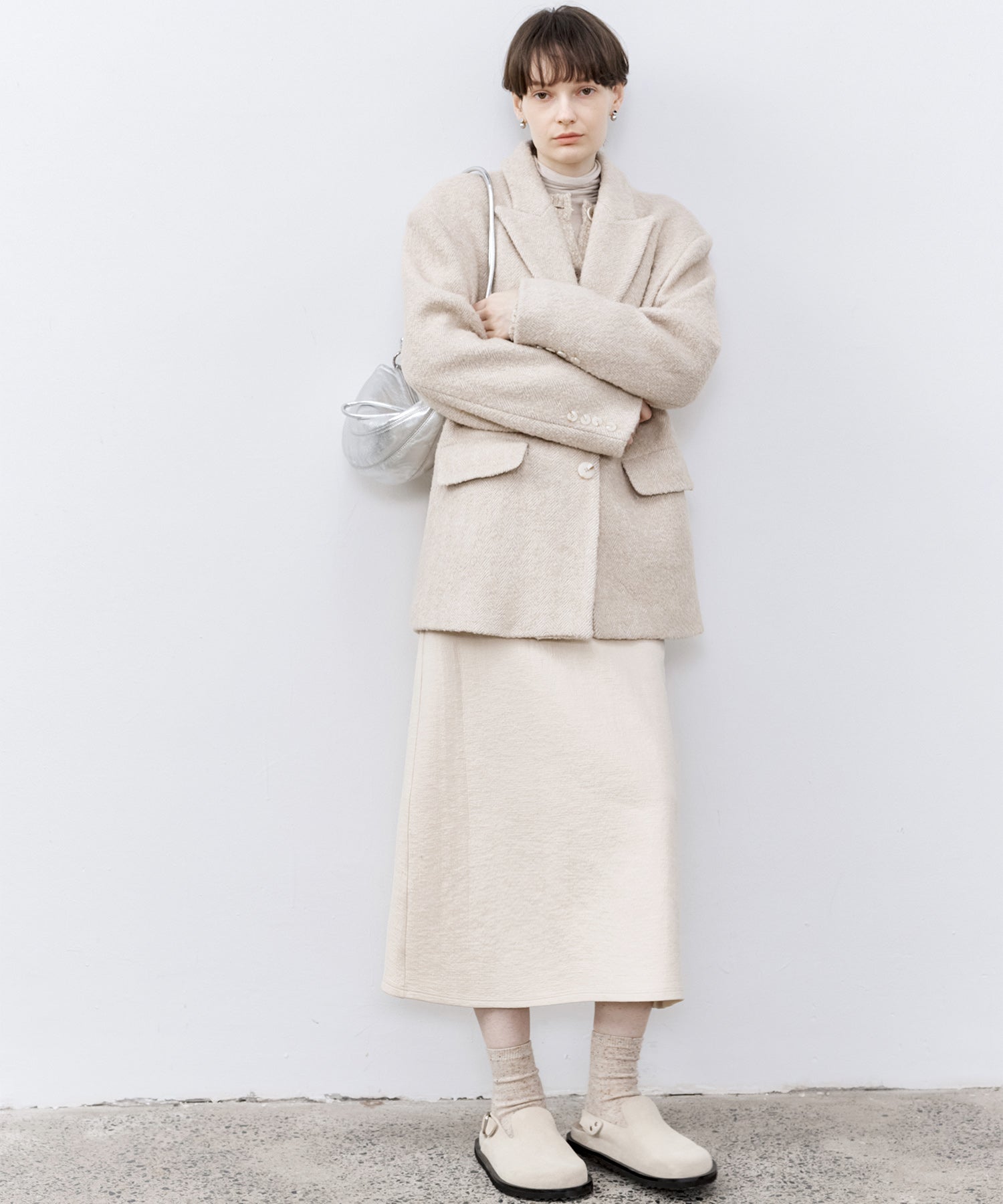 Nepped Knit Cardigan with Tweed Texture