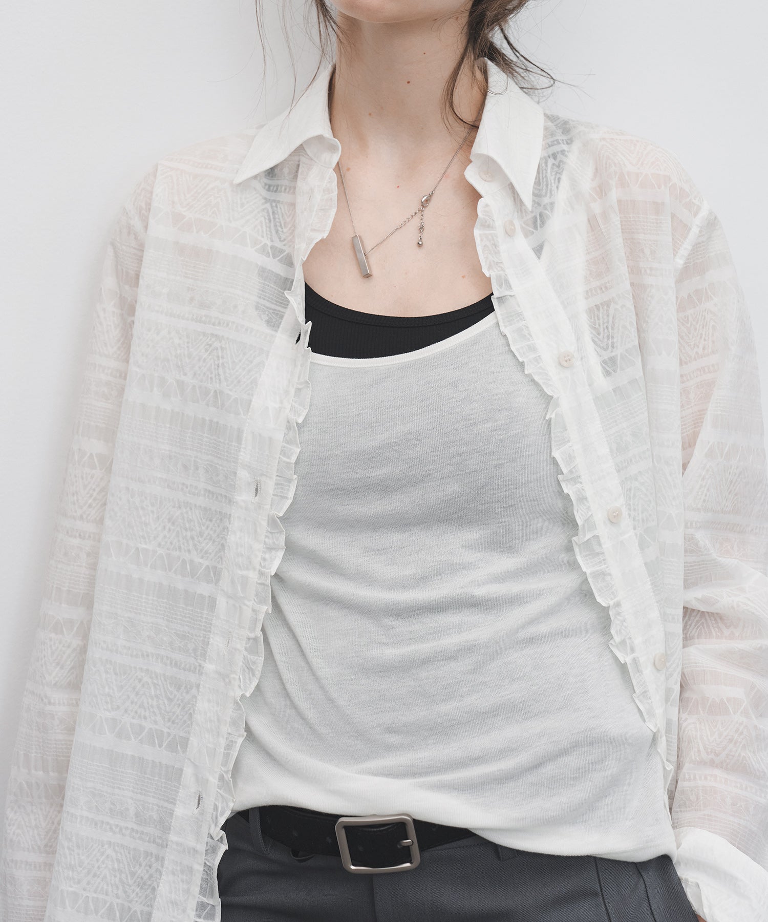 Sheer Textured Lace Collar Blouse – Design Detail Long Sleeve