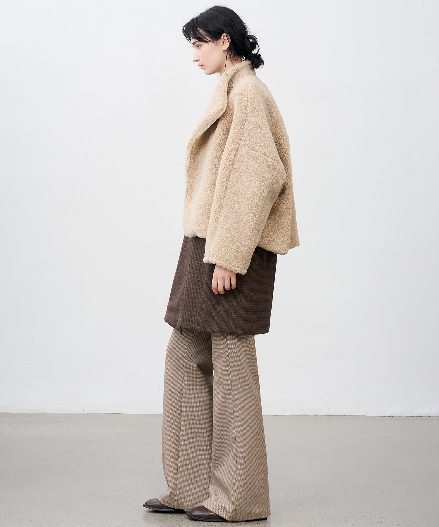 Wool Blend Check Flared Pants