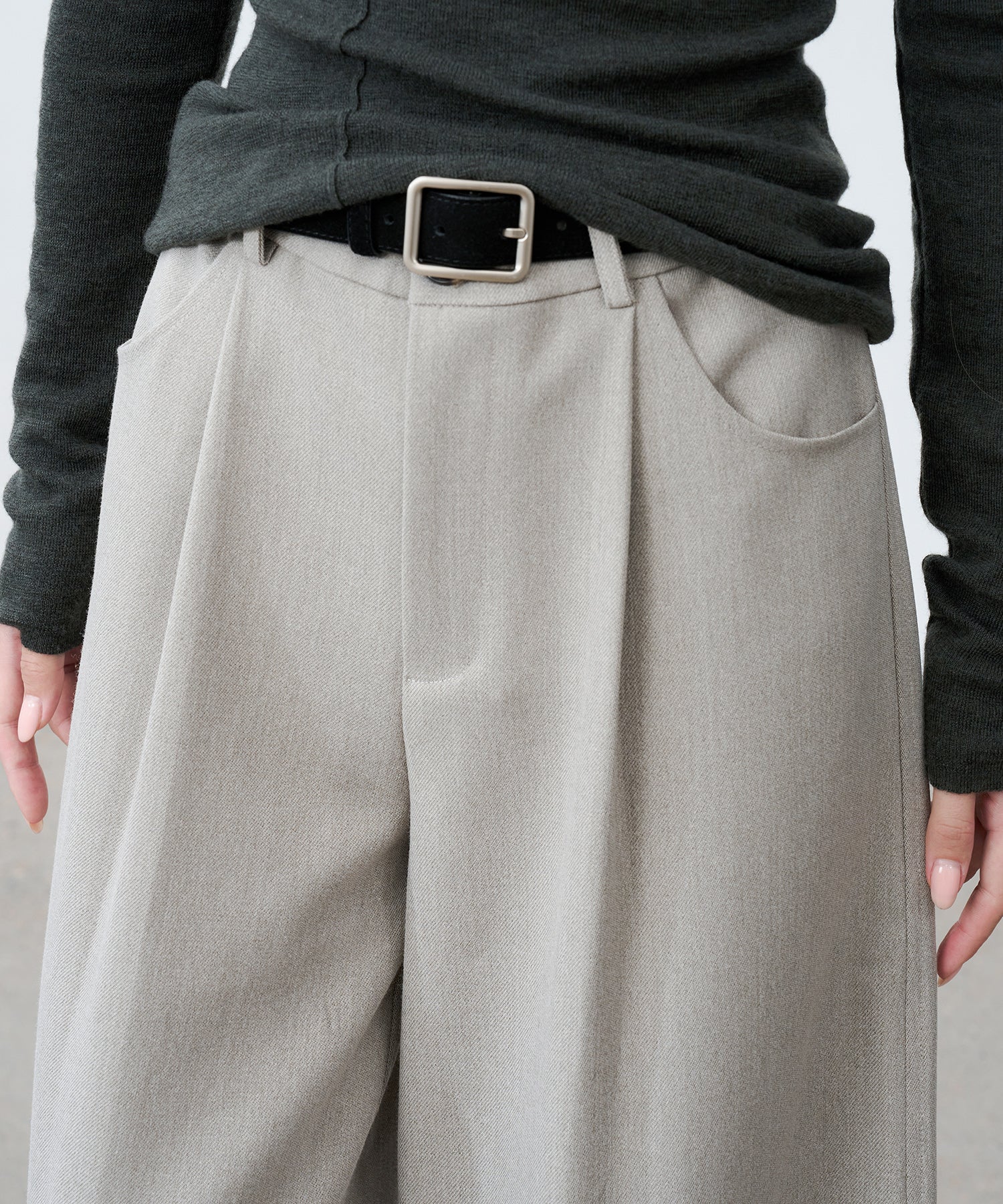 Textured Low-Rise Wide Straight Curved Pants