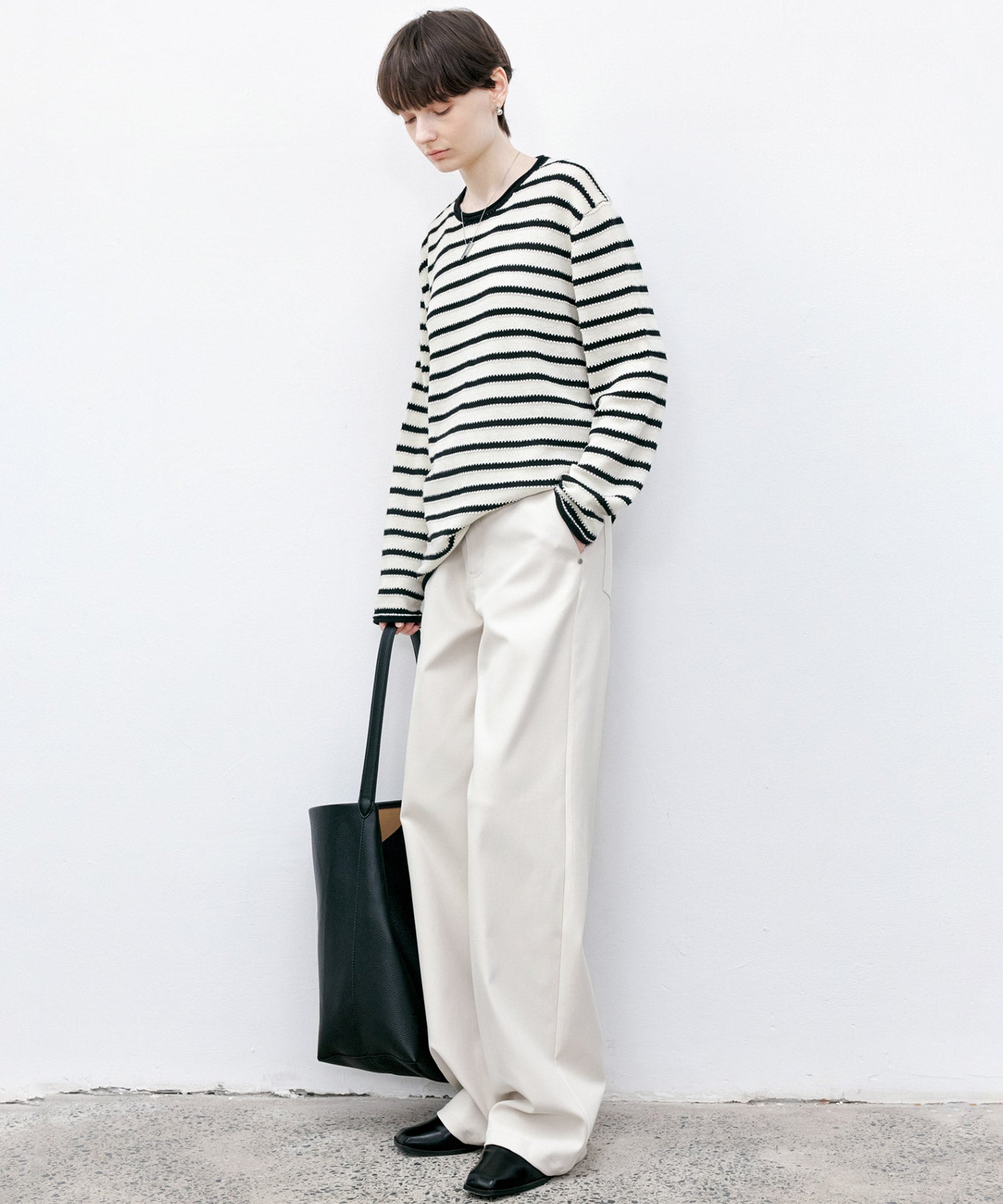 Textured Stripe Panel Knit Sweater