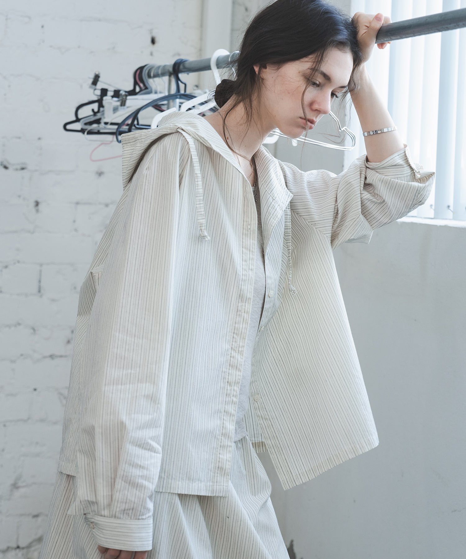 Striped Hooded Shirt Jacket – Drawstring & Relaxed Fit