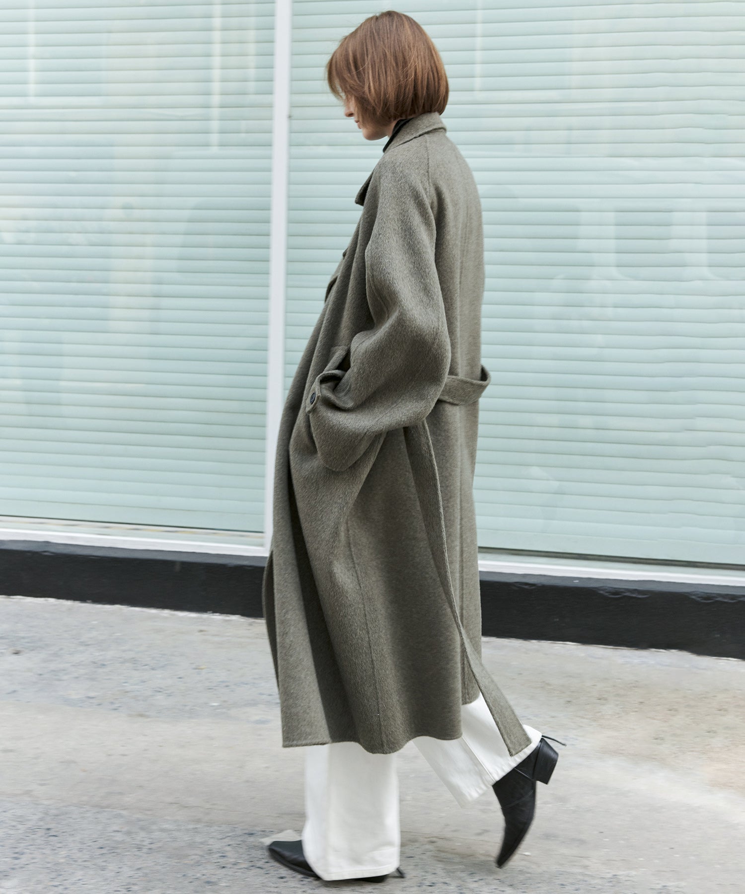 100% Wool Double-Face Trench Collar Oversized Silhouette Long Coat