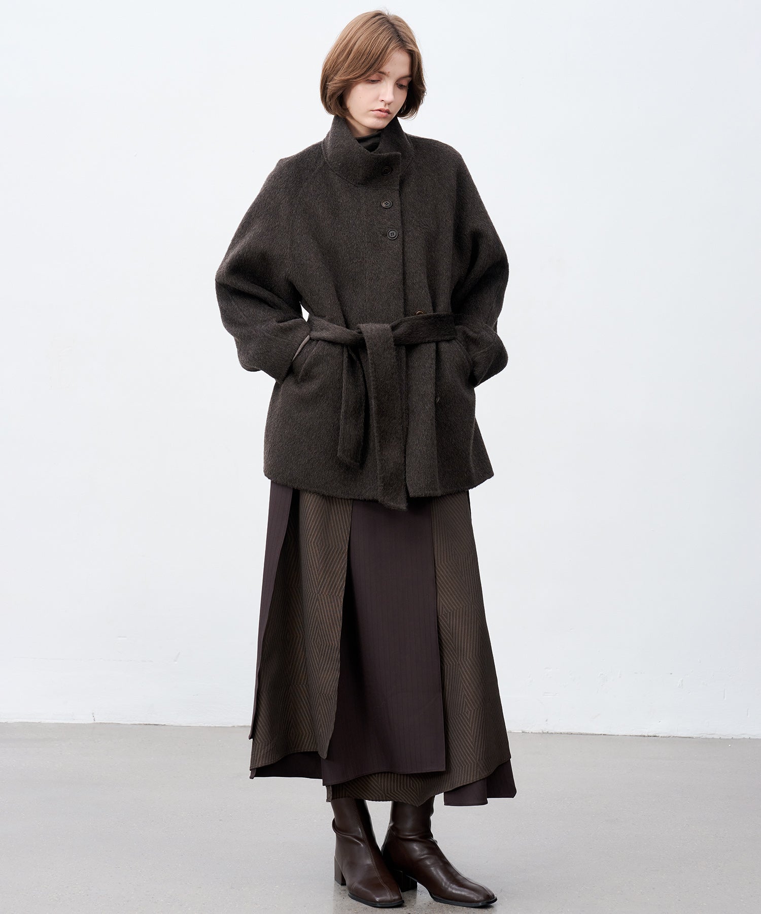 Wool Stand Collar Short Coat