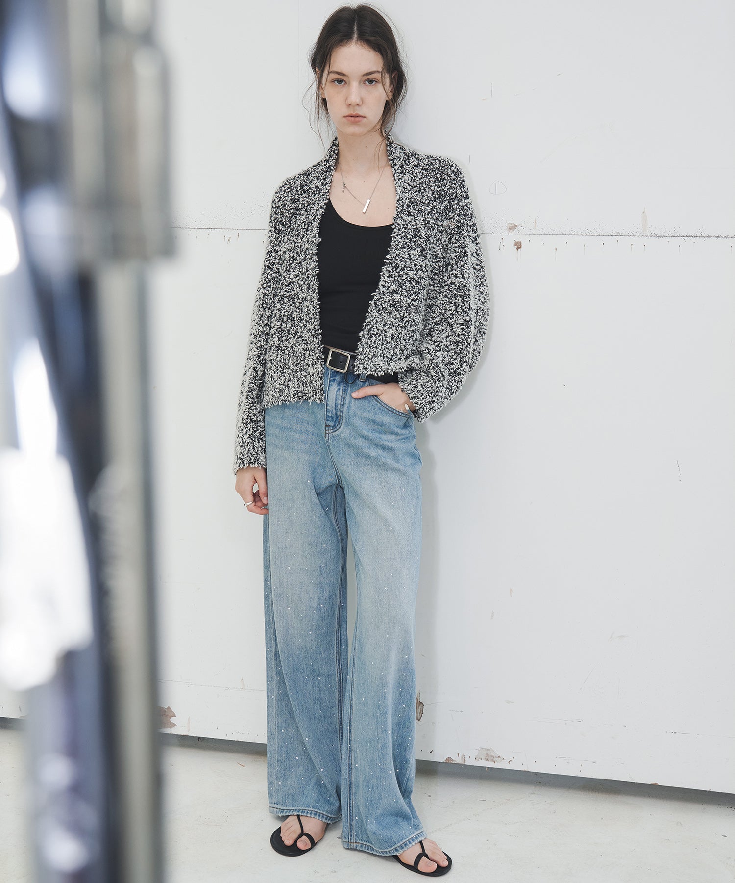 Gradient Rhinestone Wide-Leg Jeans