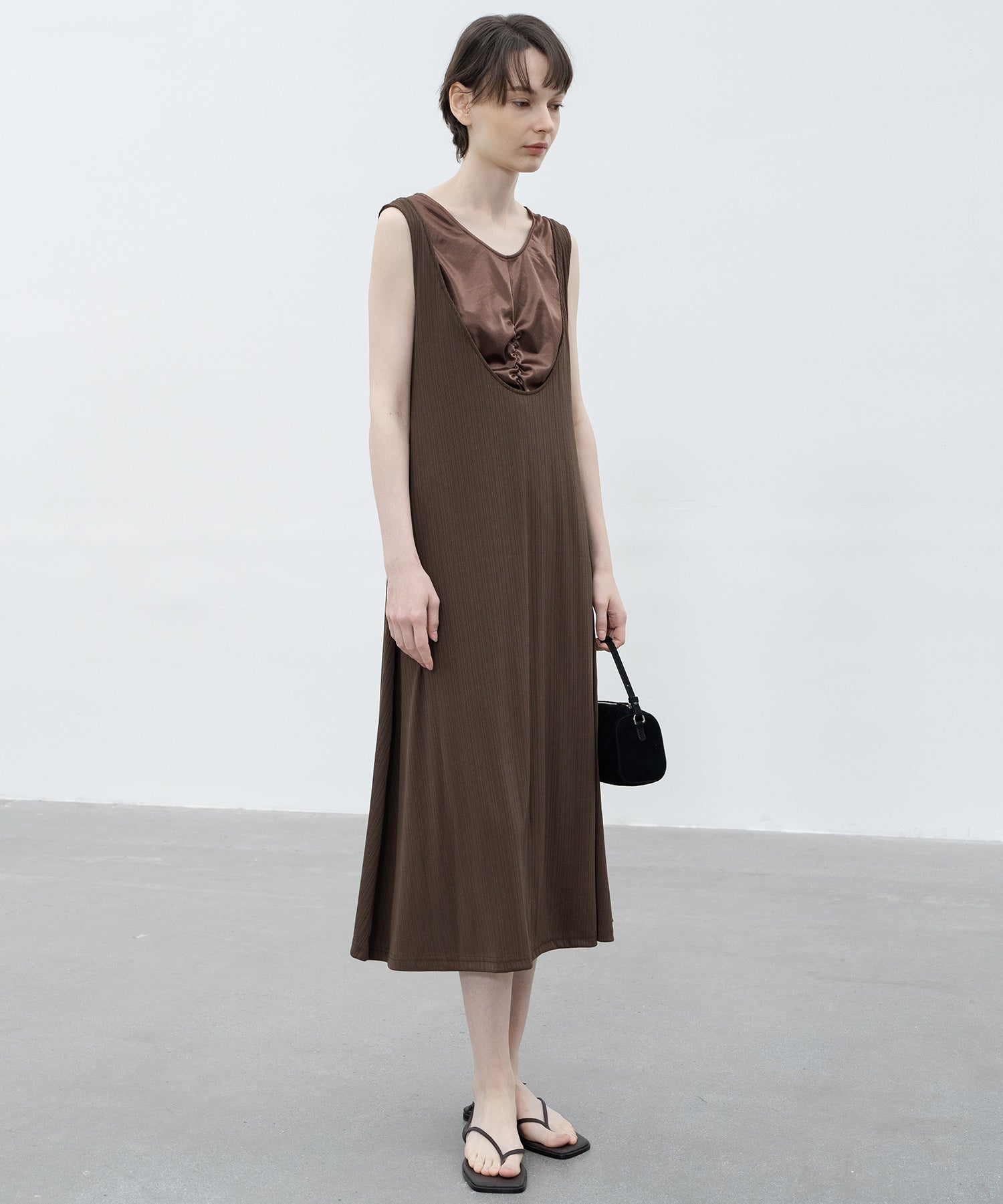 Inner Docking Gauze-Textured Long Dress