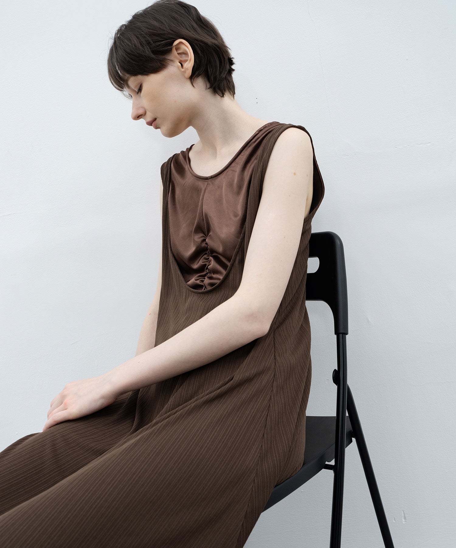 Inner Docking Gauze-Textured Long Dress