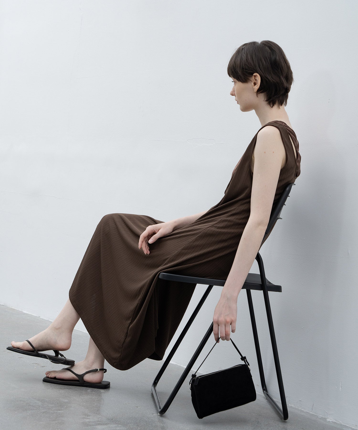 Inner Docking Gauze-Textured Long Dress