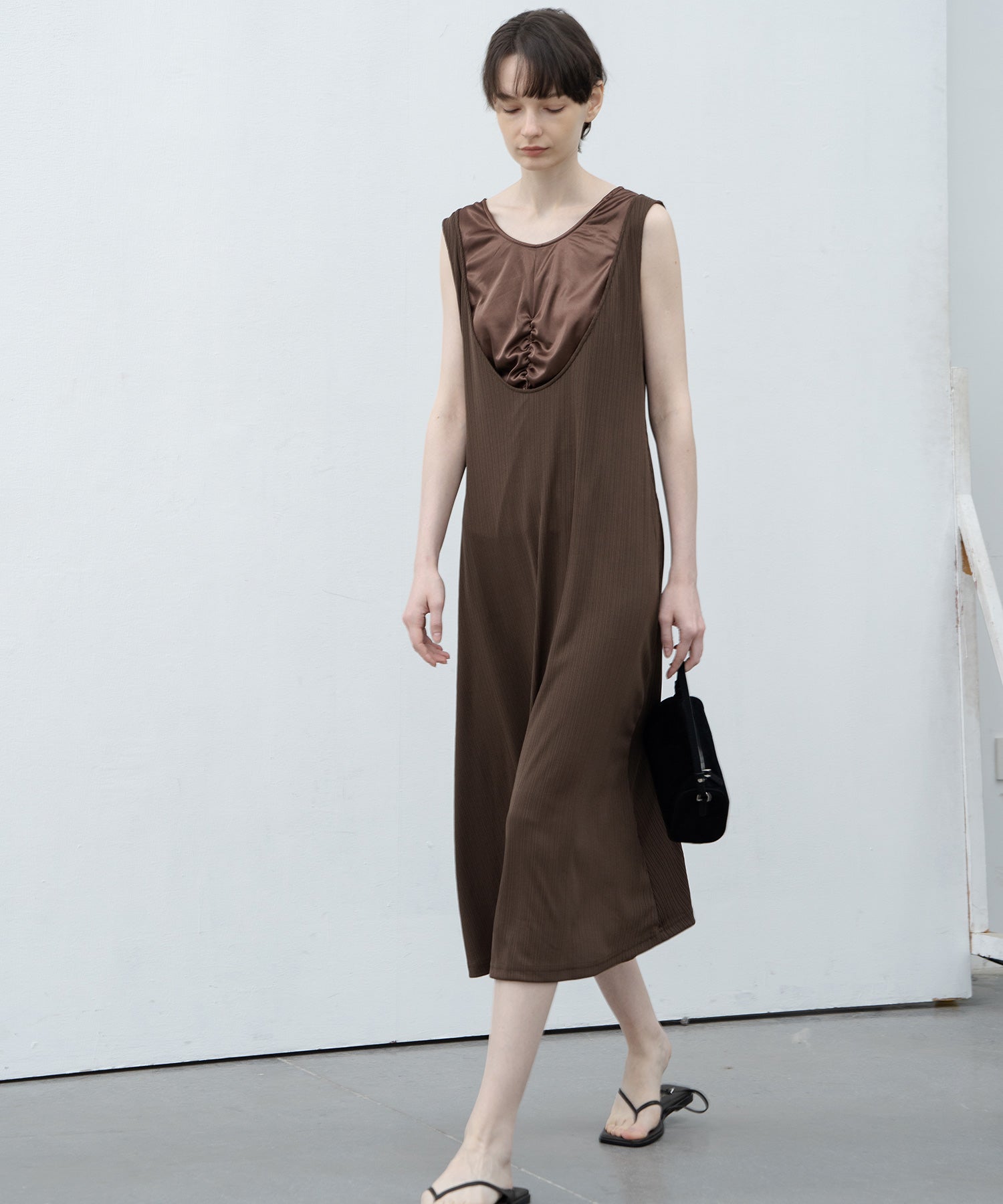 Inner Docking Gauze-Textured Long Dress