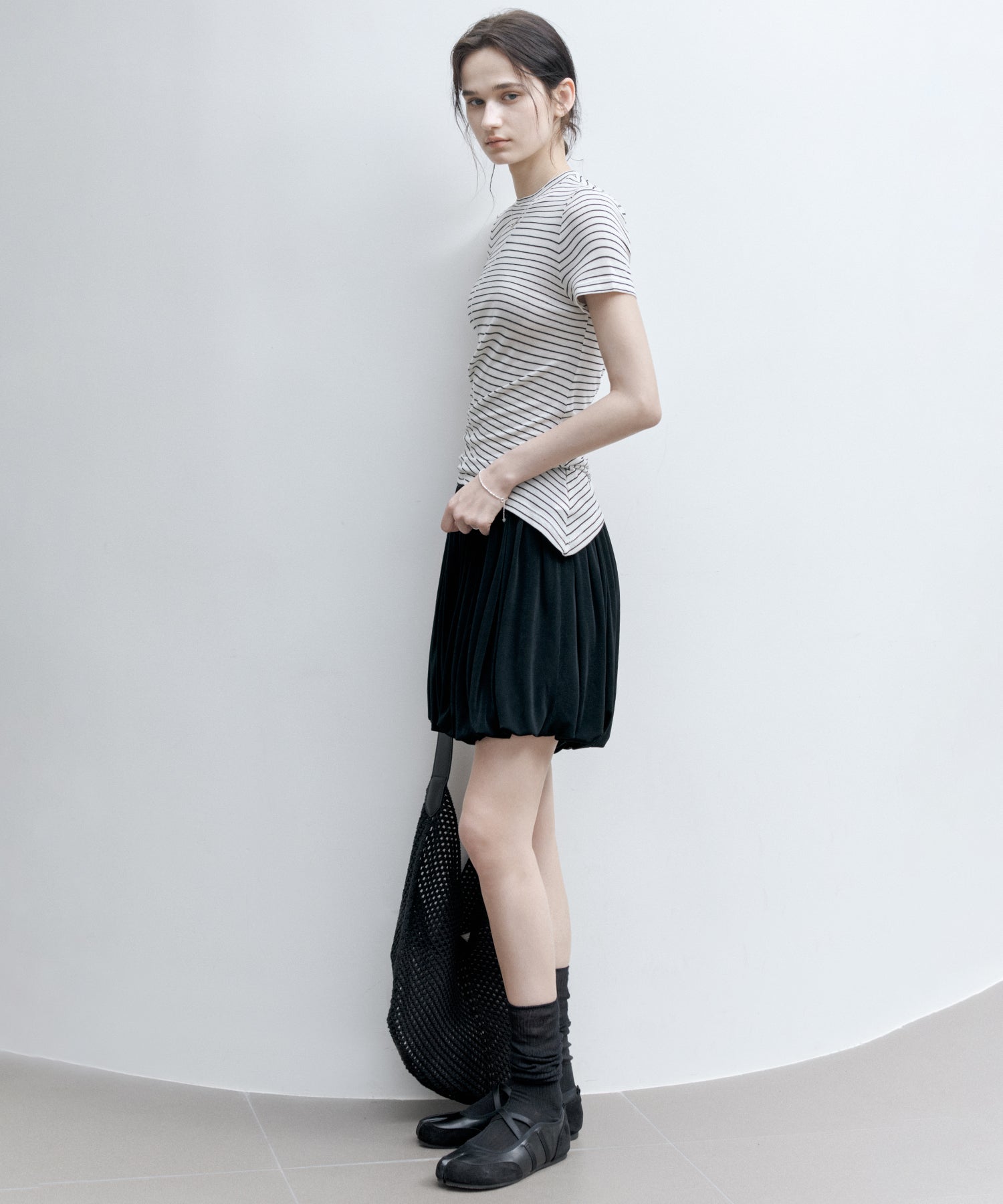 Asymmetric Hem Fitted T-Shirt in Lyocell Blend
