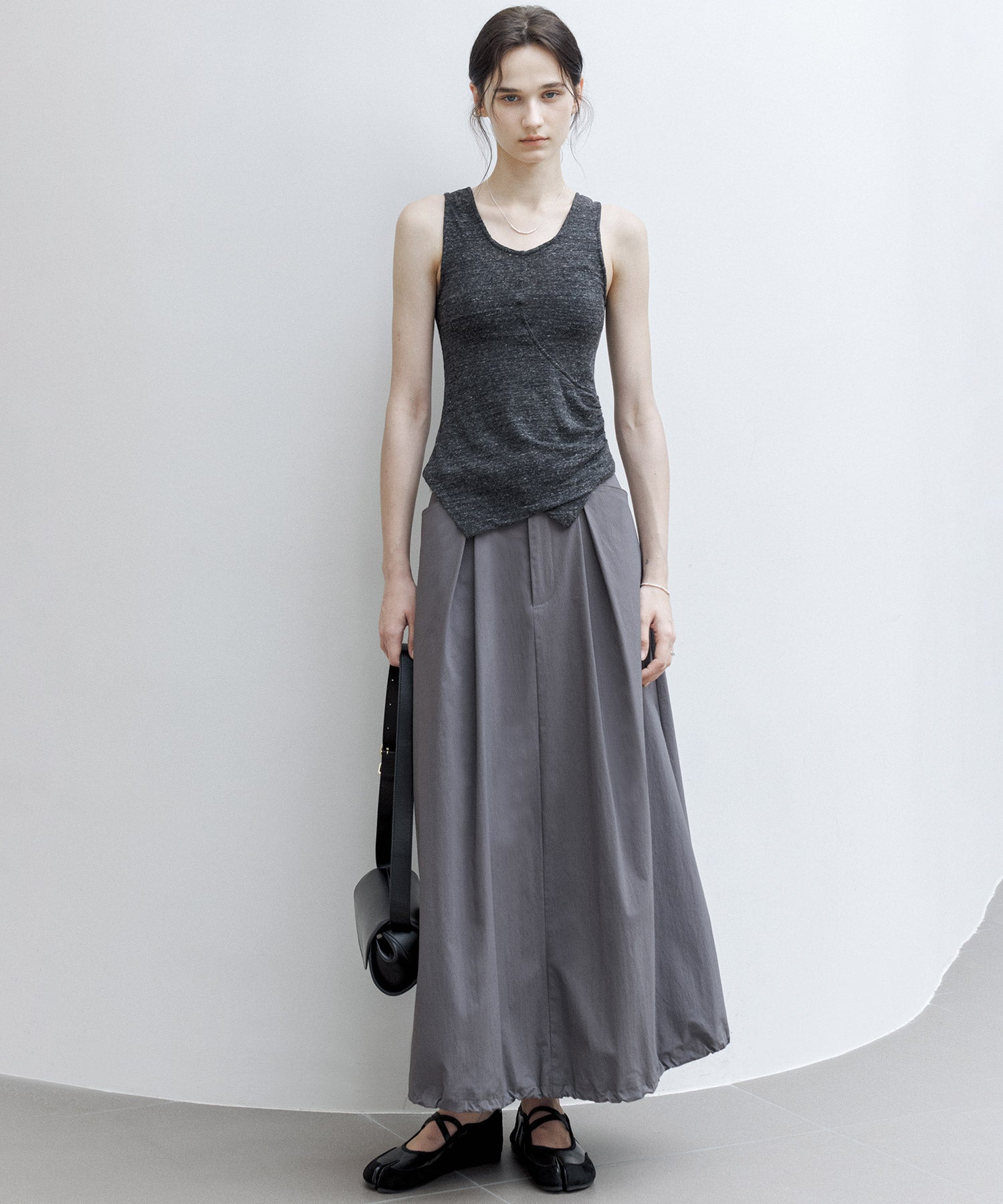 Asymmetric Gather Linen Blend Tank Top